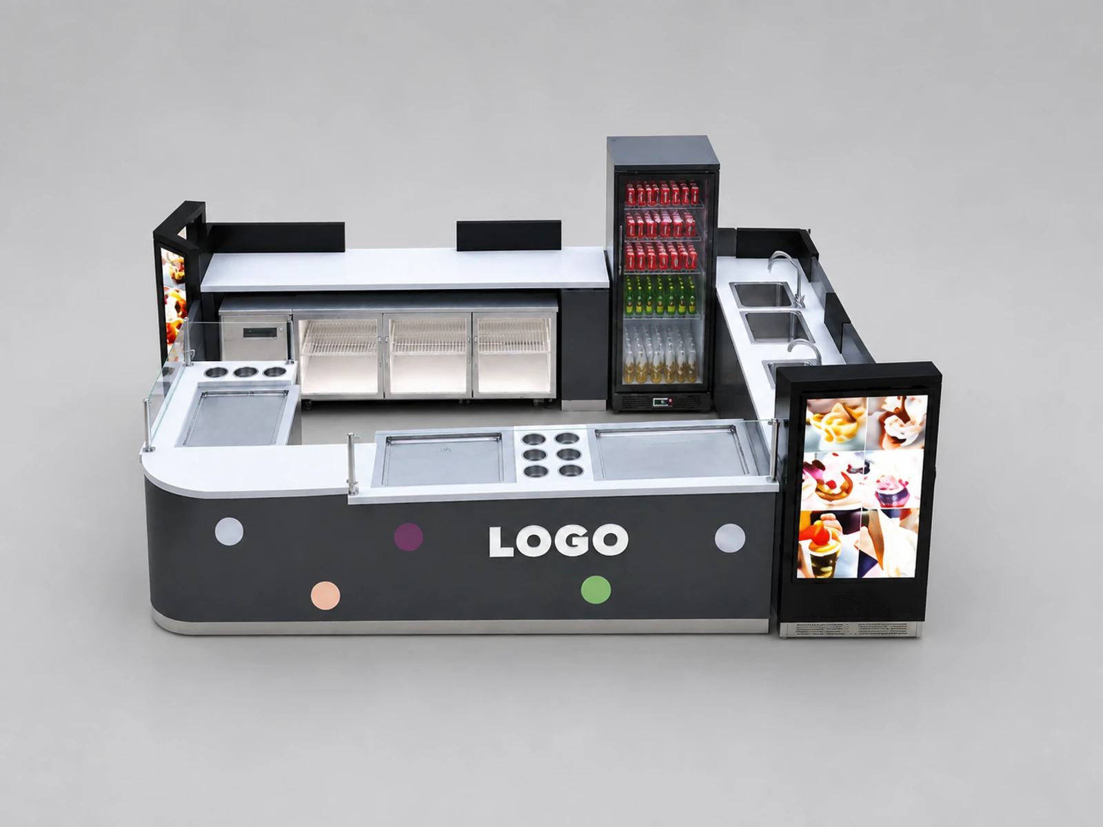 Shopping Mall Roll Ice Cream Kiosk Design | Custom Food Kiosk To Australia — additional service-side perspective