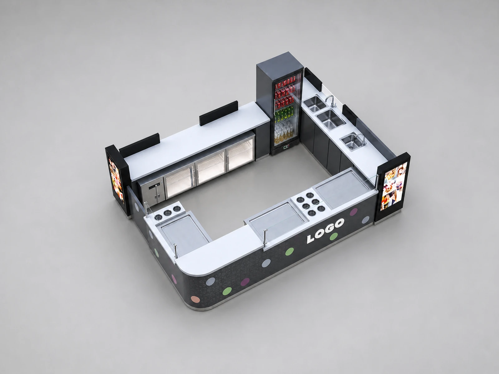Shopping Mall Roll Ice Cream Kiosk Design | Custom Food Kiosk To Australia — elevated layout view