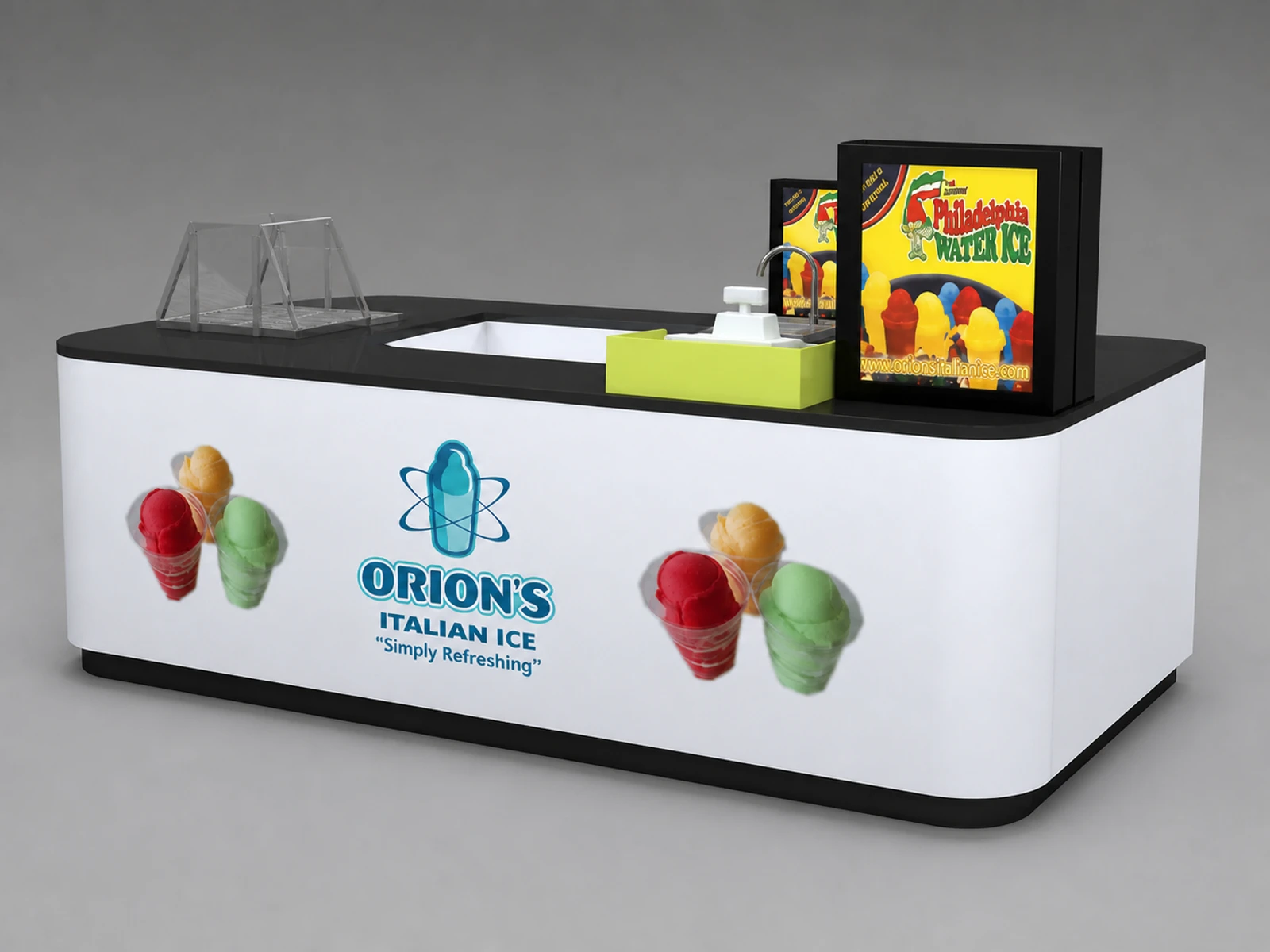Shopping Mall Simple Ice Cream & Yogurt Display Kiosk — alternate counter perspective