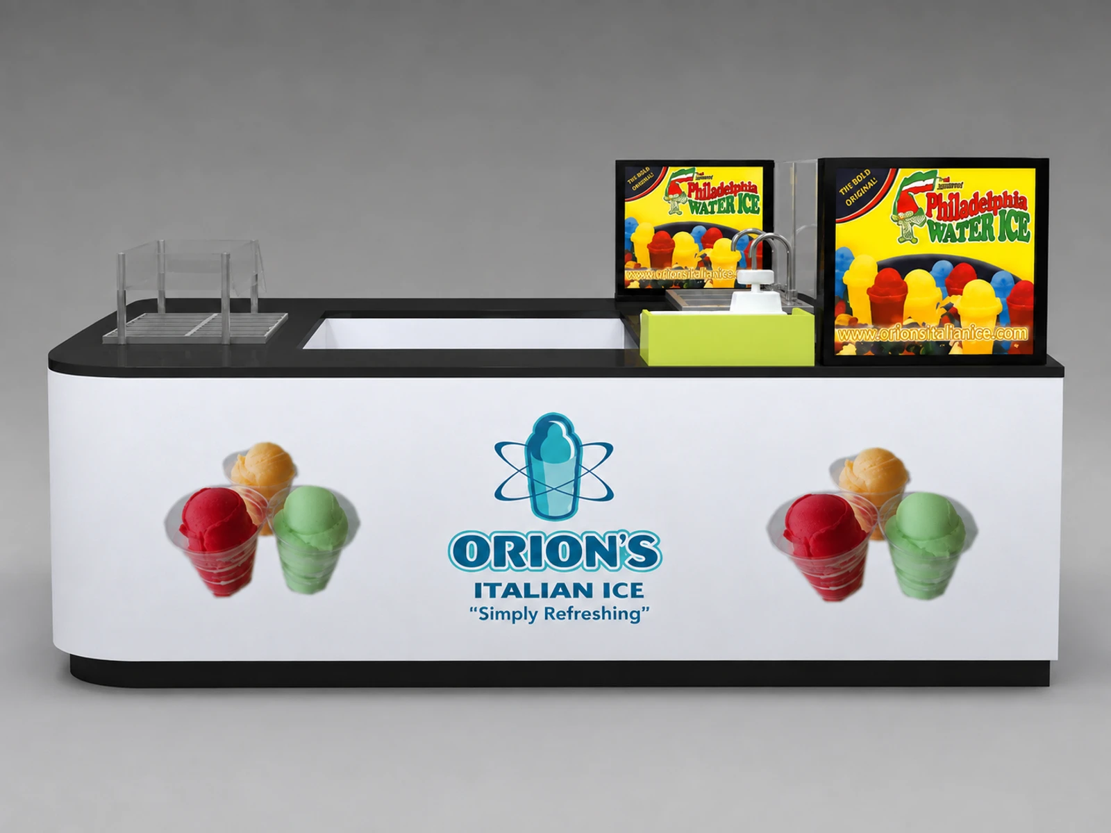 Shopping Mall Simple Ice Cream & Yogurt Display Kiosk — additional service-side perspective