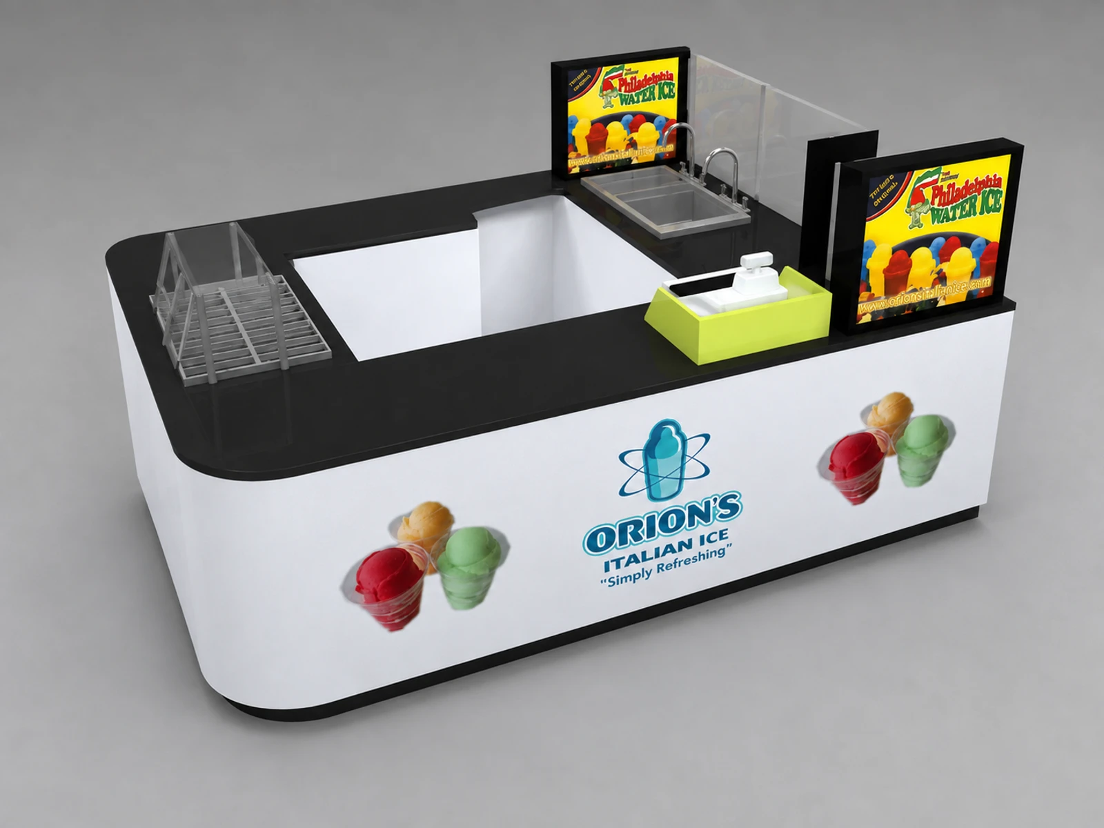 Shopping Mall Simple Ice Cream & Yogurt Display Kiosk — elevated layout view