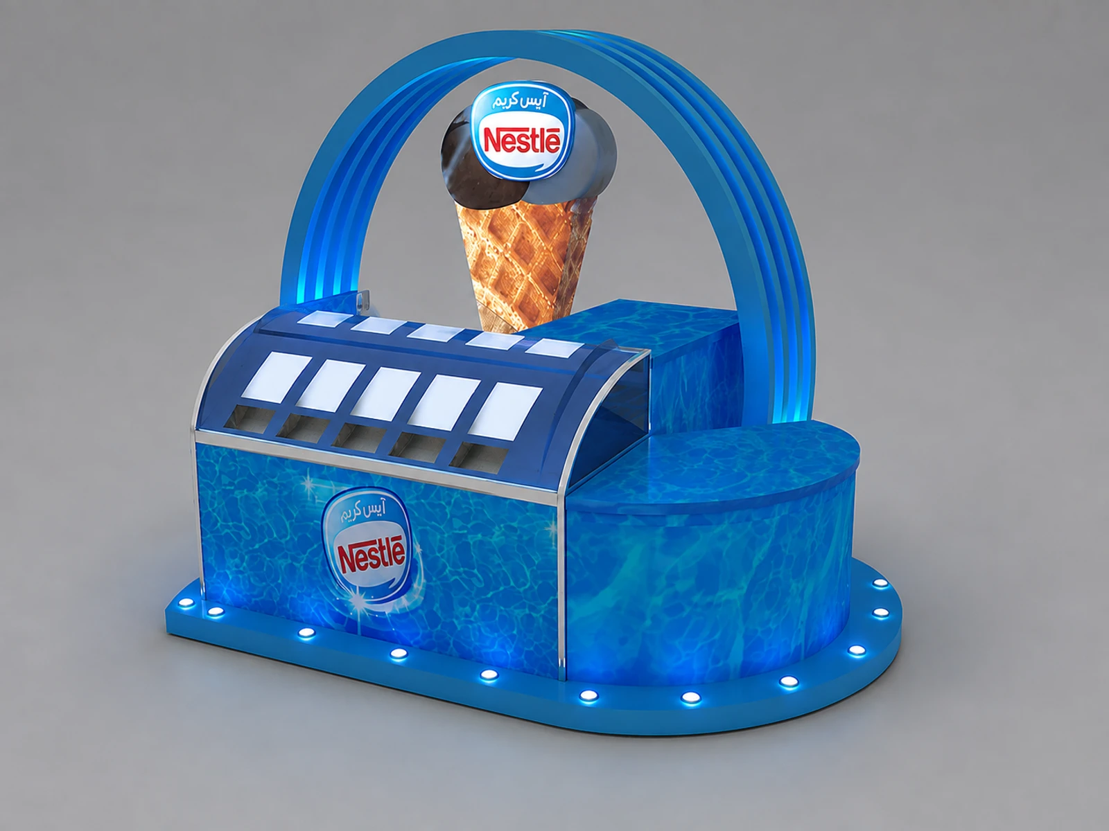 Simple 3D Design Ice Cream Bar Counter & Ice Cream Kiosk in the Mall for Sale — alternate counter perspective