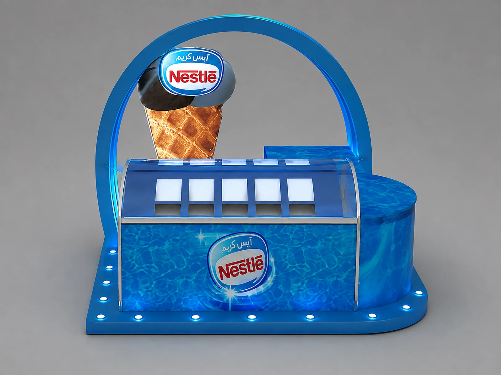 Simple 3D Design Ice Cream Bar Counter & Ice Cream Kiosk in the Mall for Sale — additional service-side perspective