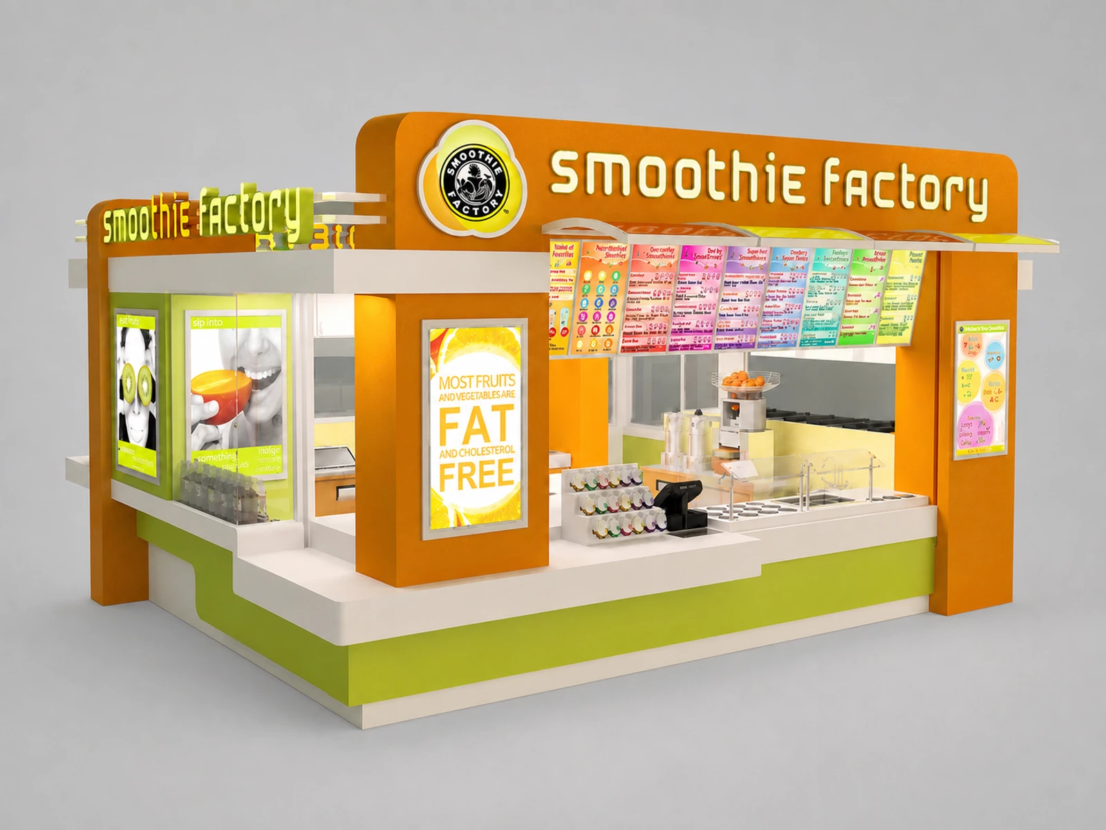 Smoothies Factory Retail Booth Ice Cream Indoor Kiosk For Sale — overall kiosk design