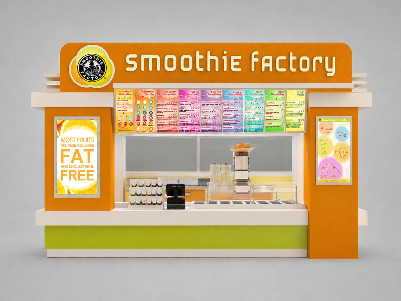 Smoothies Factory Retail Booth Ice Cream Indoor Kiosk For Sale — additional service-side perspective