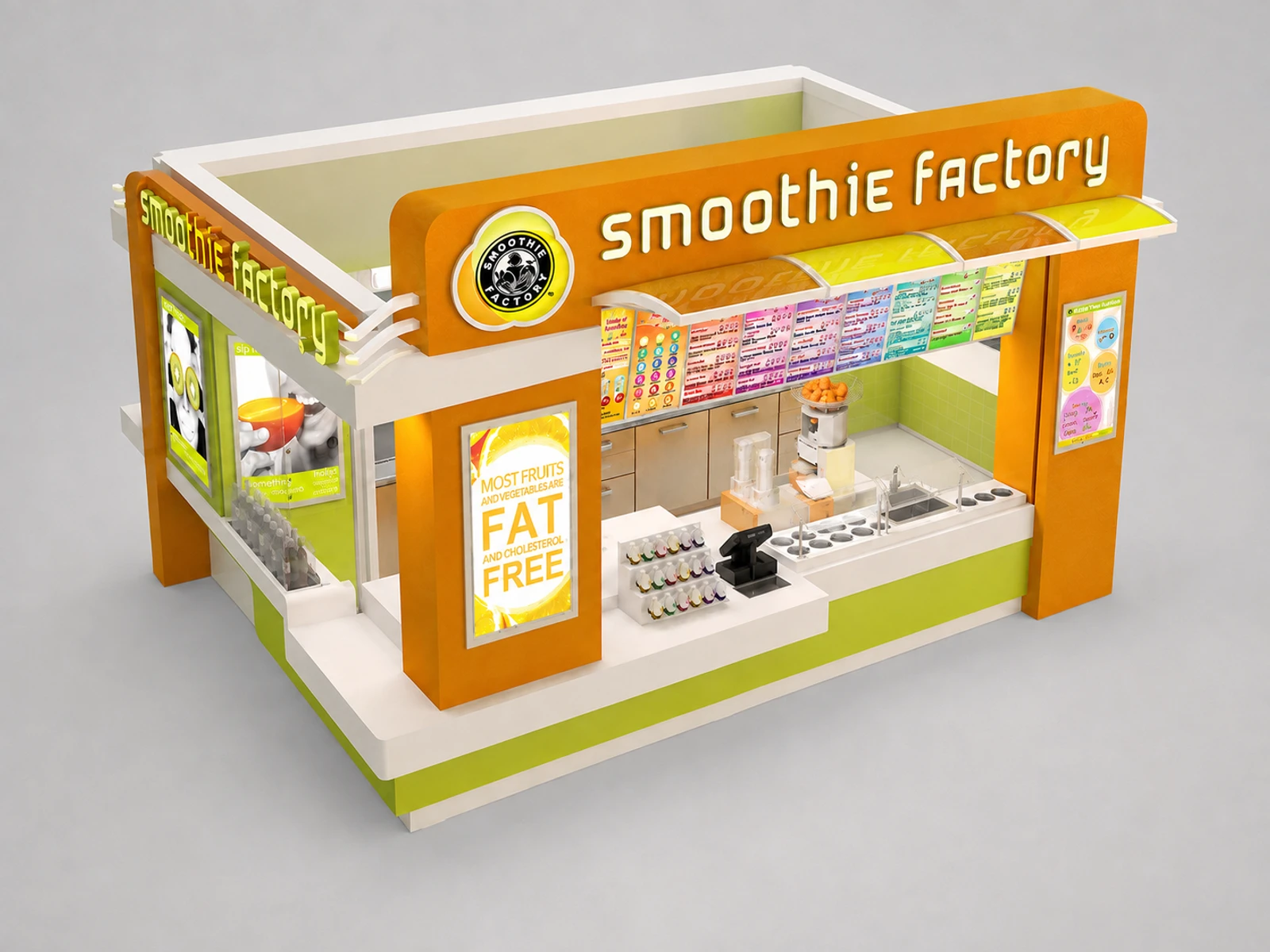 Smoothies Factory Retail Booth Ice Cream Indoor Kiosk For Sale — elevated layout view