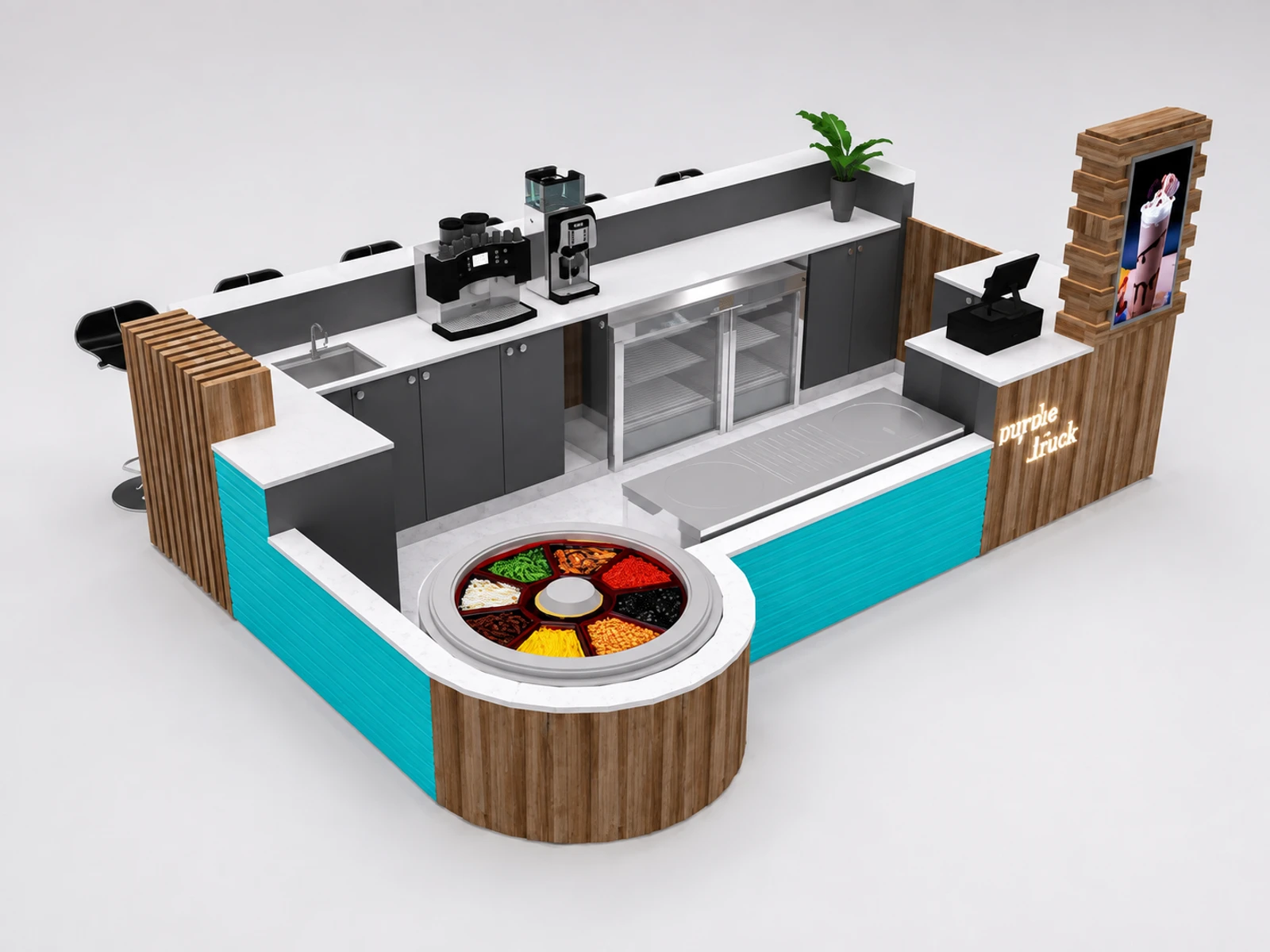 Solid wood ice cream kiosk bubble tea kiosk coffee cafe fast food high end food kiosk — overall kiosk design