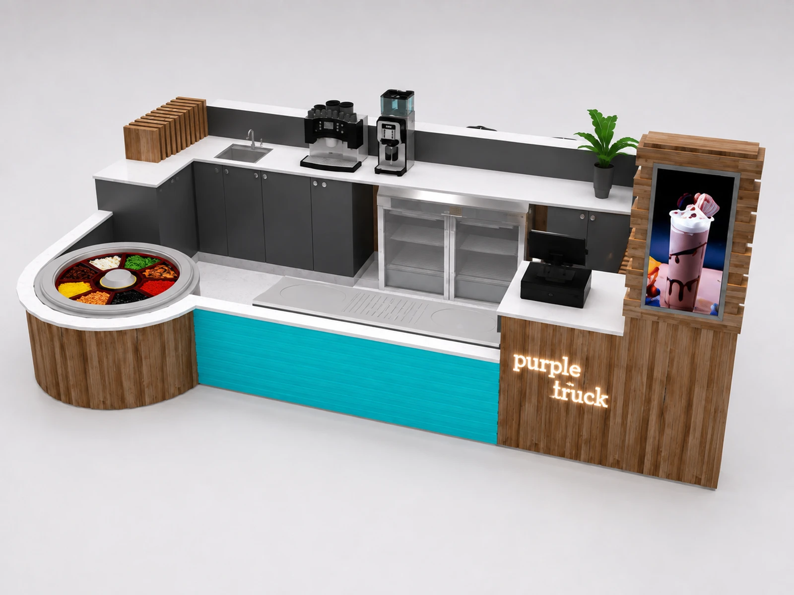 Solid wood ice cream kiosk bubble tea kiosk coffee cafe fast food high end food kiosk — alternate counter perspective