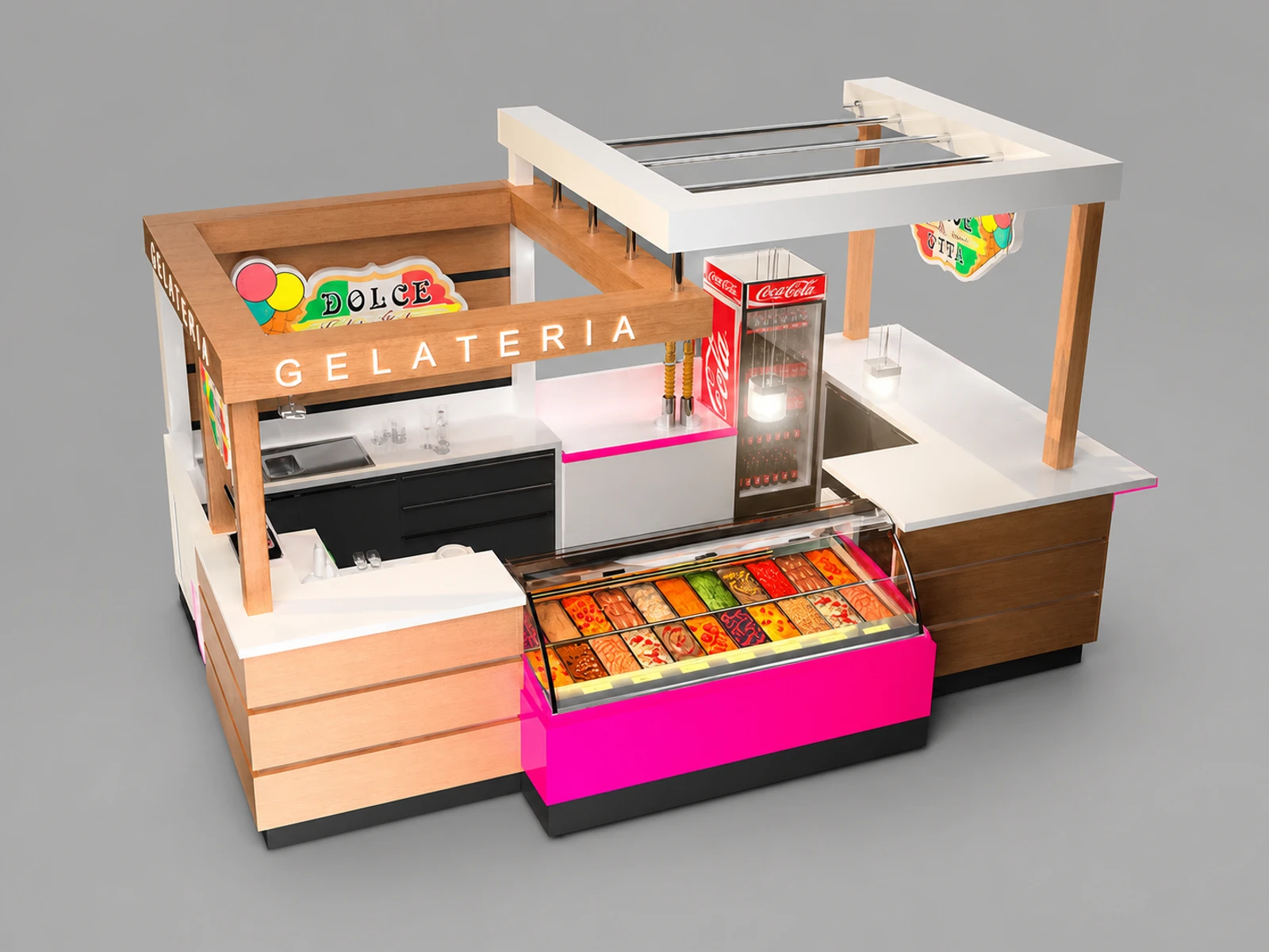 Solid wood ice cream kiosk bubble tea kiosk for sales wooden frozen yogurt kiosk — overall kiosk design