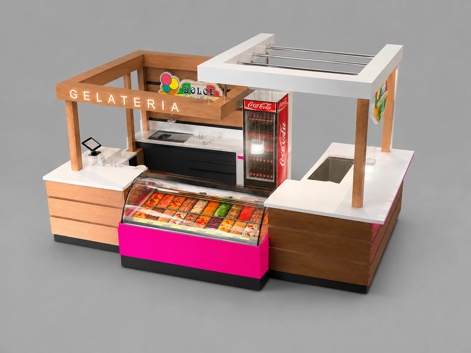 Solid wood ice cream kiosk bubble tea kiosk for sales wooden frozen yogurt kiosk — alternate counter perspective