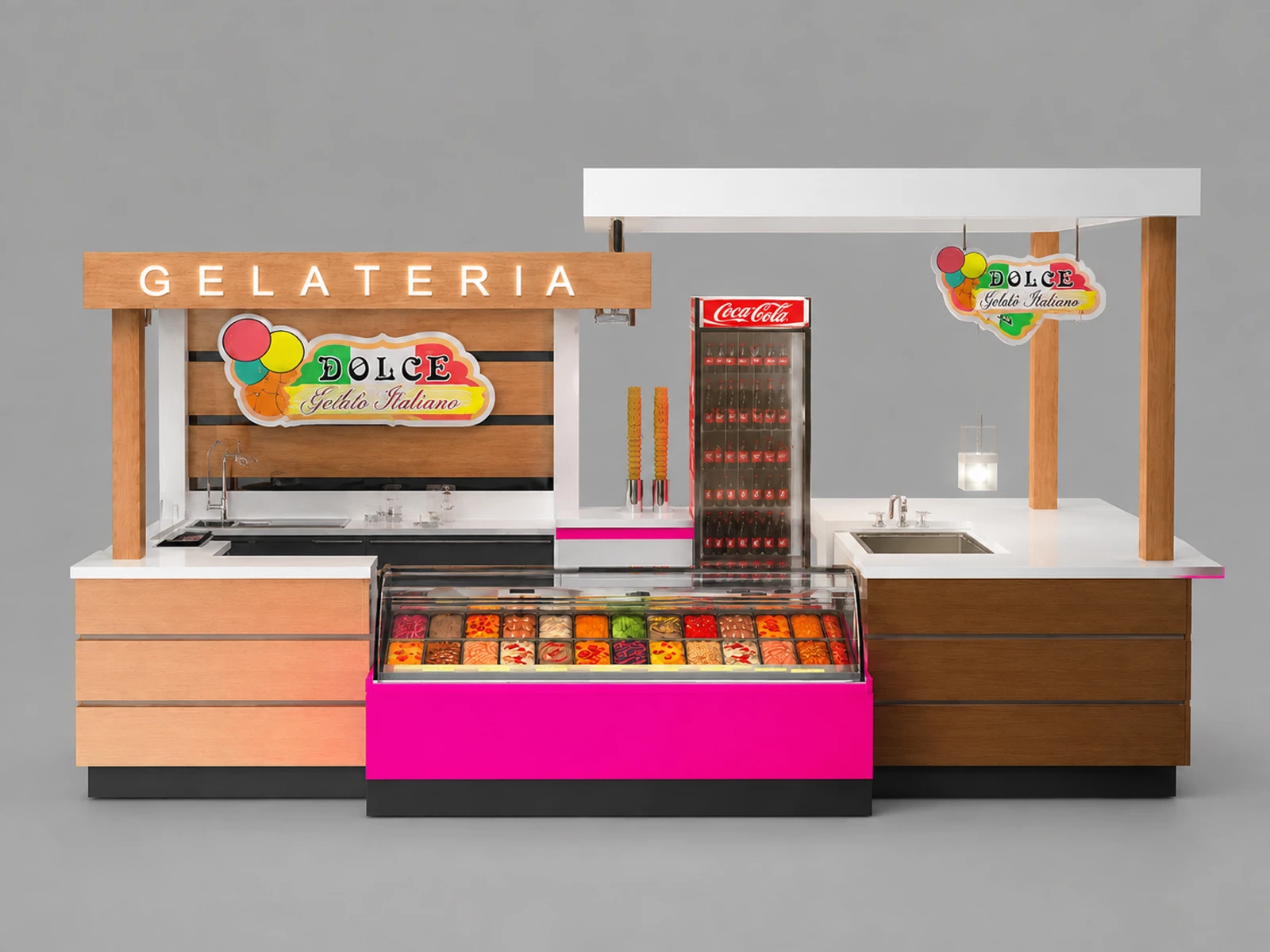 Solid wood ice cream kiosk bubble tea kiosk for sales wooden frozen yogurt kiosk — additional service-side perspective