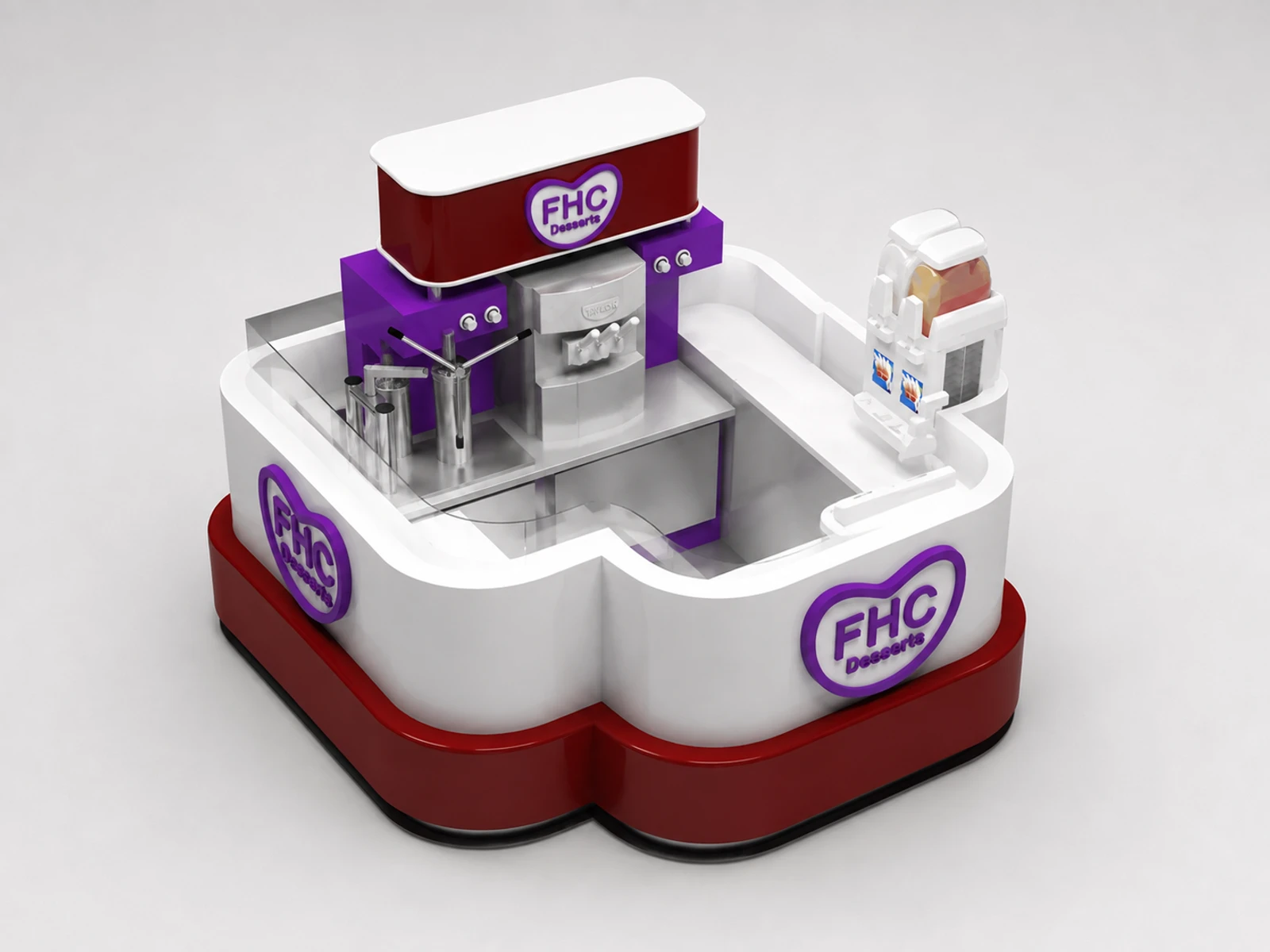 UK 2x2m Shaped Ice Cream Kiosk Small Food Booth Design — elevated layout view