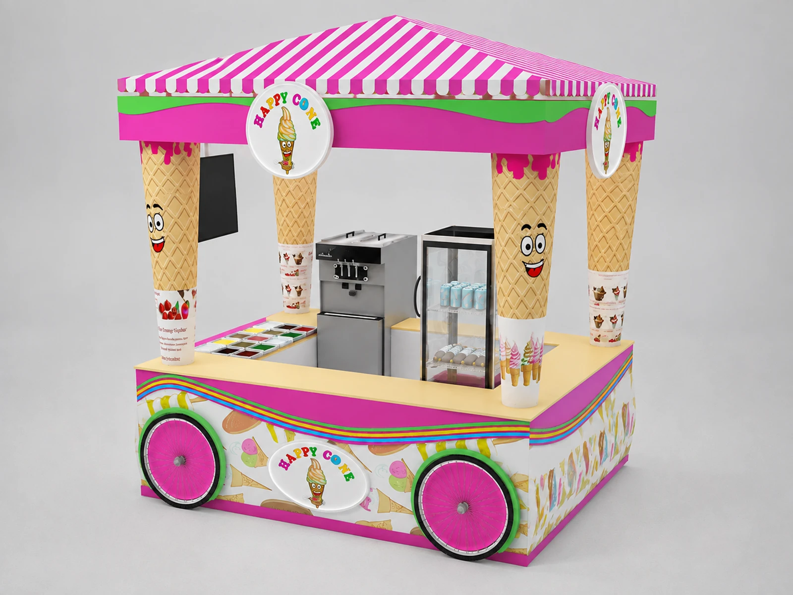 Unique Ice Cream Kiosk Cute Soft Ice Cream Smoothie Stand Design — alternate counter perspective