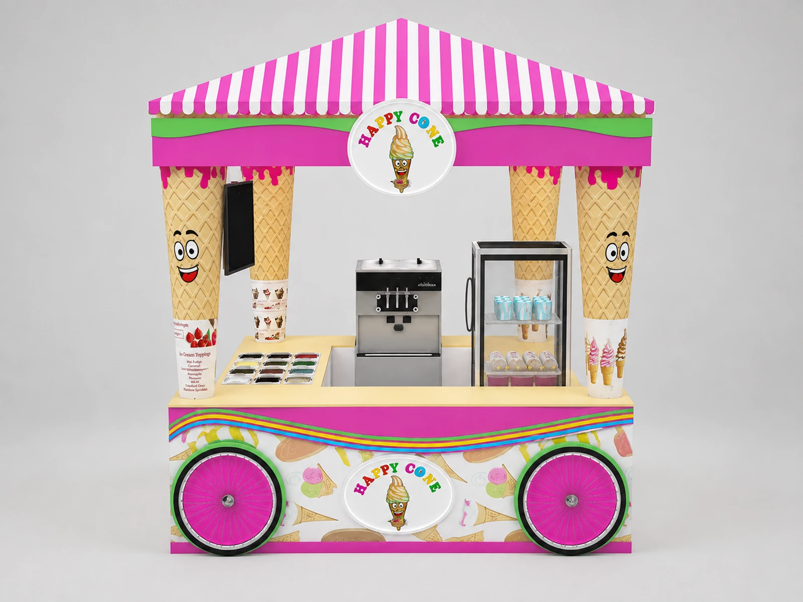 Unique Ice Cream Kiosk Cute Soft Ice Cream Smoothie Stand Design — additional service-side perspective
