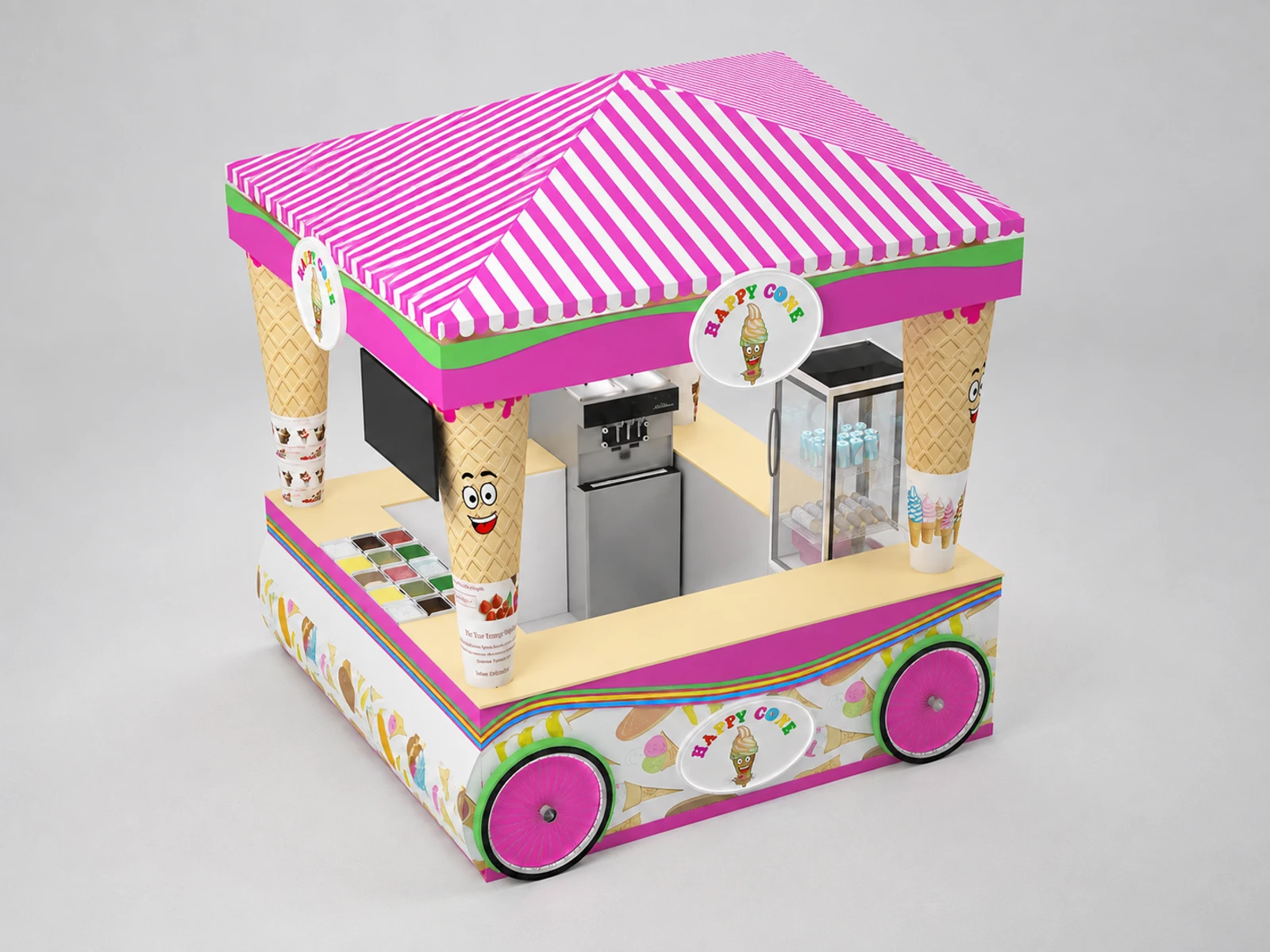 Unique Ice Cream Kiosk Cute Soft Ice Cream Smoothie Stand Design — elevated layout view