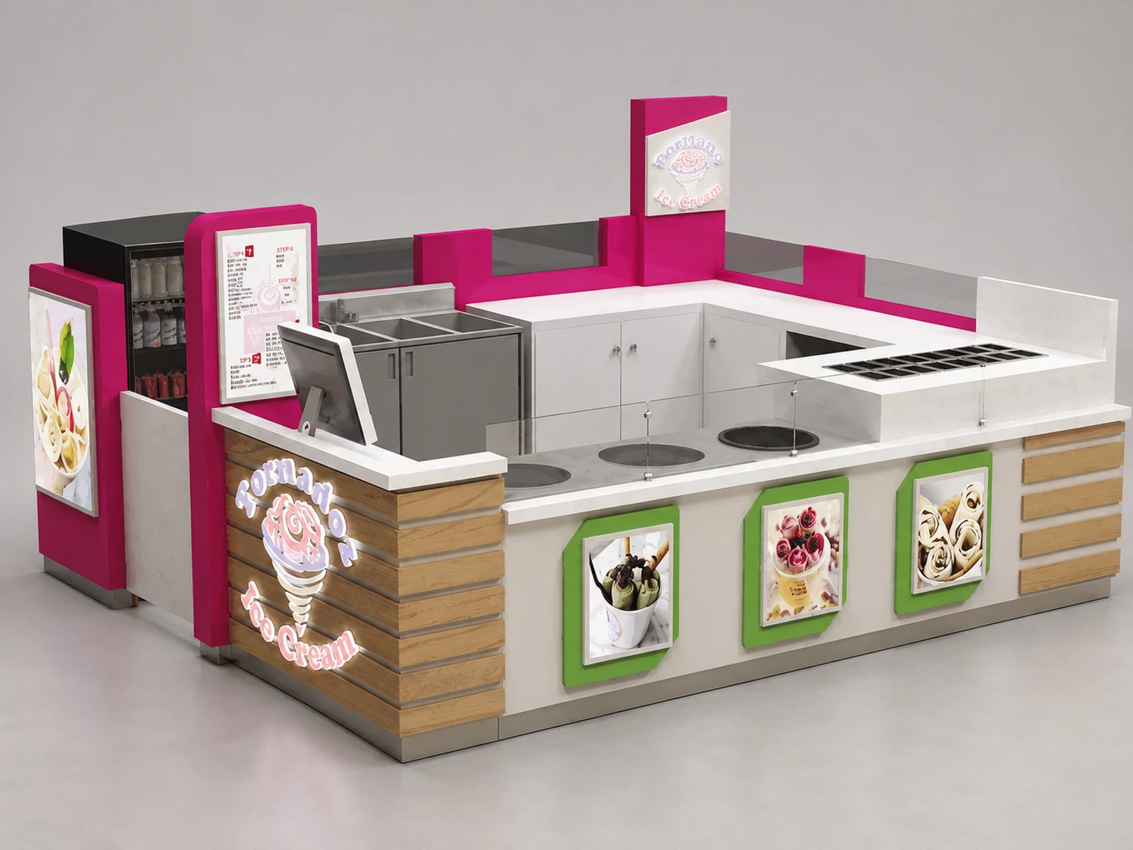 USA 12x10ft Ice Cream Mall Food Retail Kiosk On Sale — overall kiosk design