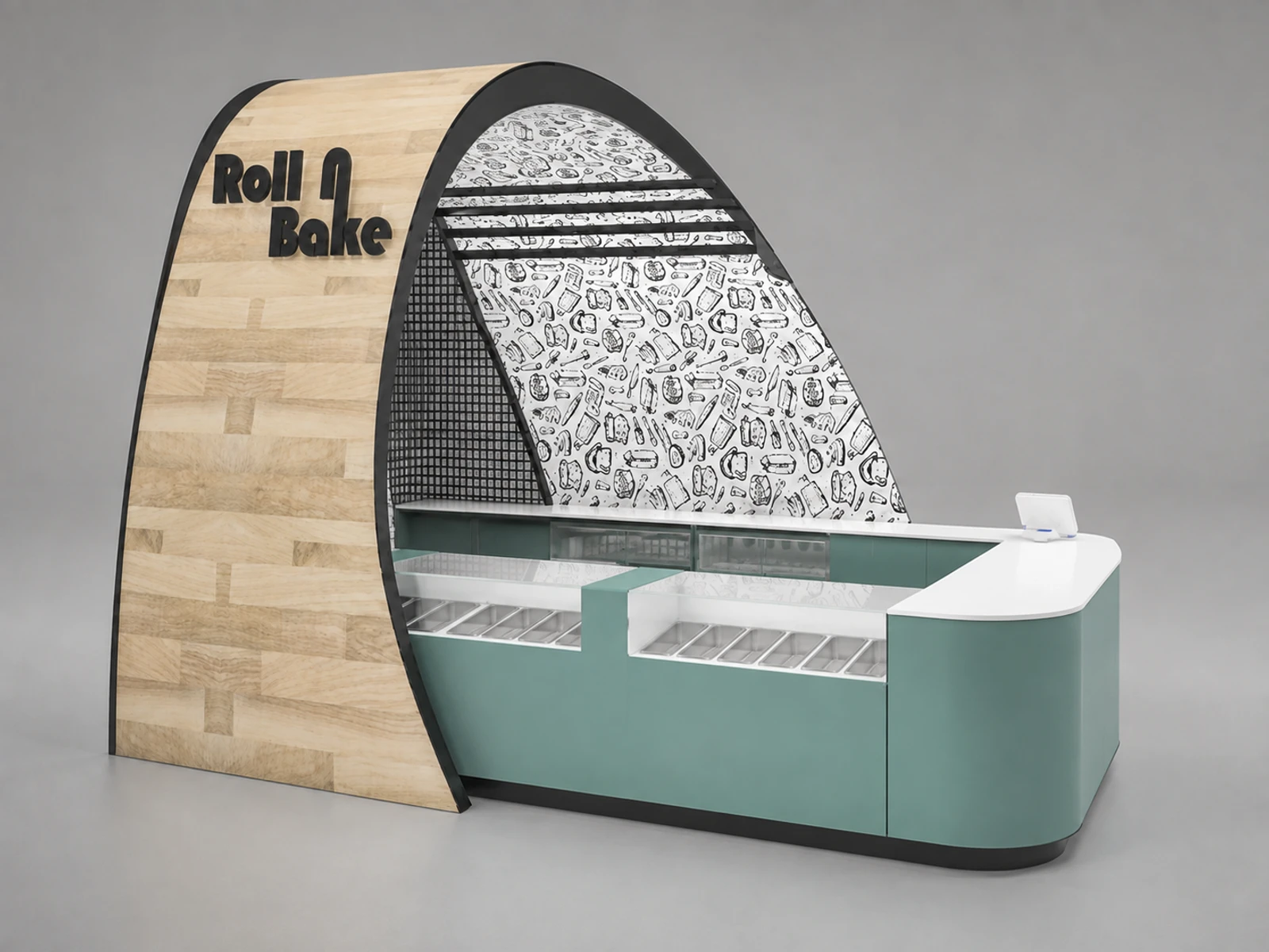 Wholesale Rolling Ice Cream Kiosk Mall Kiosk 3D Design for Sale — alternate counter perspective