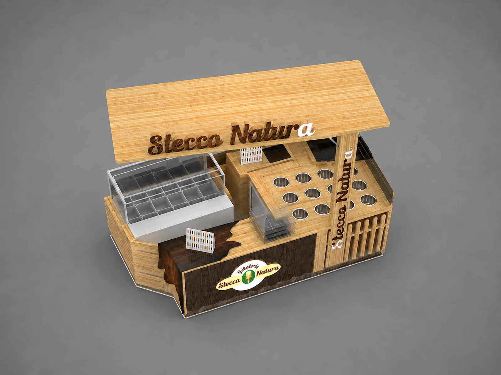 Wood Style Ice Cream Kiosk New Custom Popsicle Booth For Sale — elevated layout view