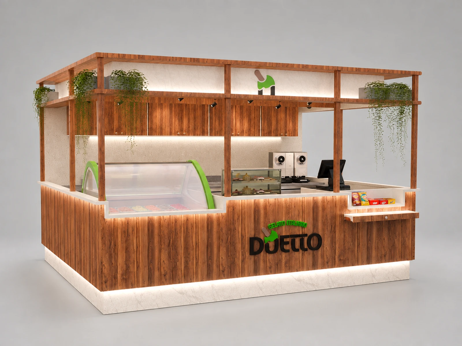 Wooden Ice Cream Booth Custom Ice Cream Booth Design Retail Ice Cream Bar — alternate counter perspective