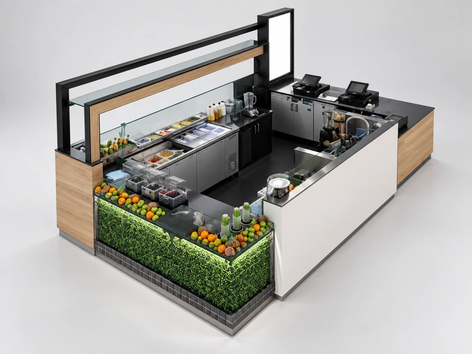 15ft by 10ft high-end juice bar kiosk mall coffee bar share with you customer-facing service and display view