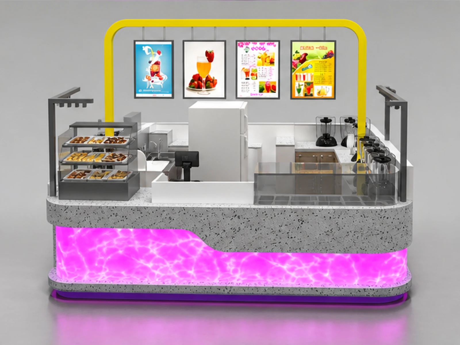 Translucent stone Juice Kiosk Design fresh fruit juice tea kiosk in mall with changeable LED customer-facing service and display view