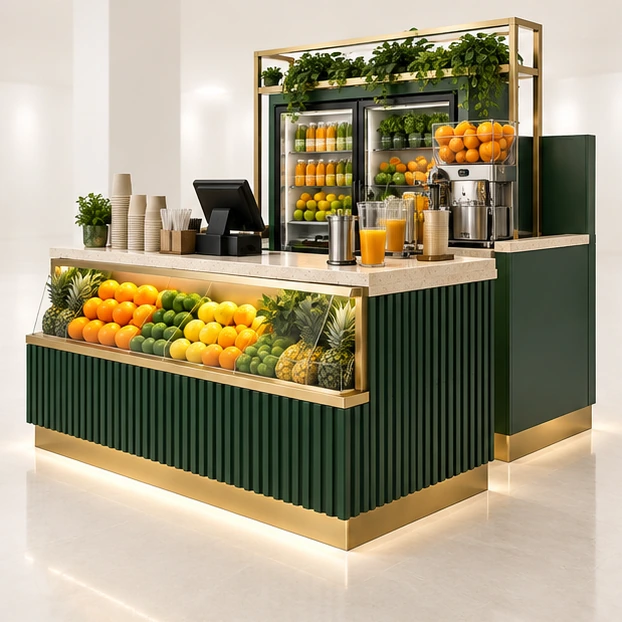 Citrus Juice Kiosk with Front Produce Display main three-quarter product rendering
