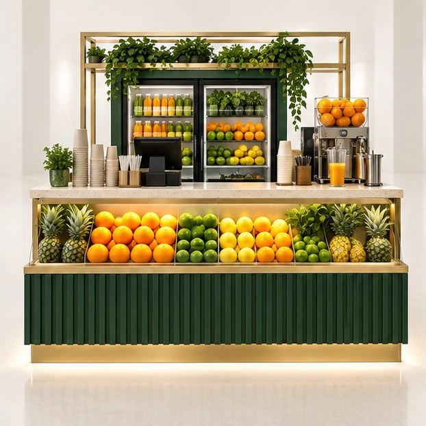 Citrus Juice Kiosk with Front Produce Display customer-facing service and display view