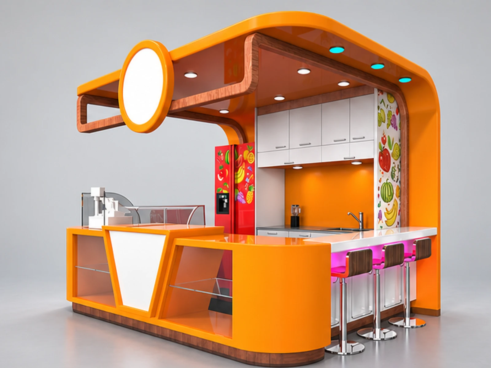 Customized Juice Kiosk & Bubble Tea Bar Counter with Modern Design in Retail Store main three-quarter view