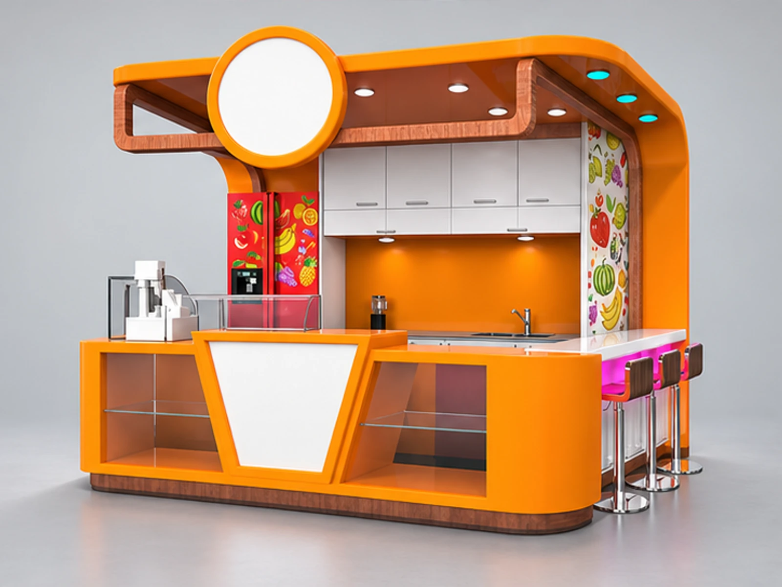 Customized Juice Kiosk & Bubble Tea Bar Counter with Modern Design in Retail Store customer-facing service and display view