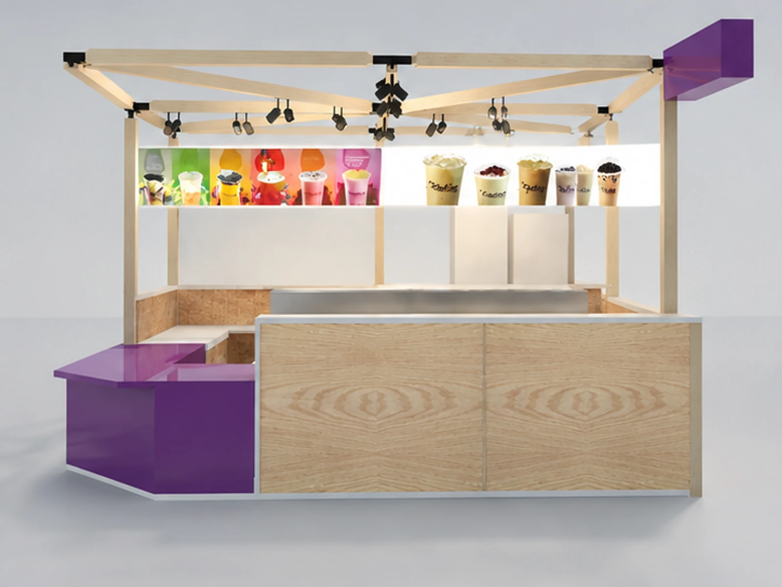 Customized Juice Kiosk & Bubble Tea Bar Counter with Professional Design for Sale customer-facing service and display view