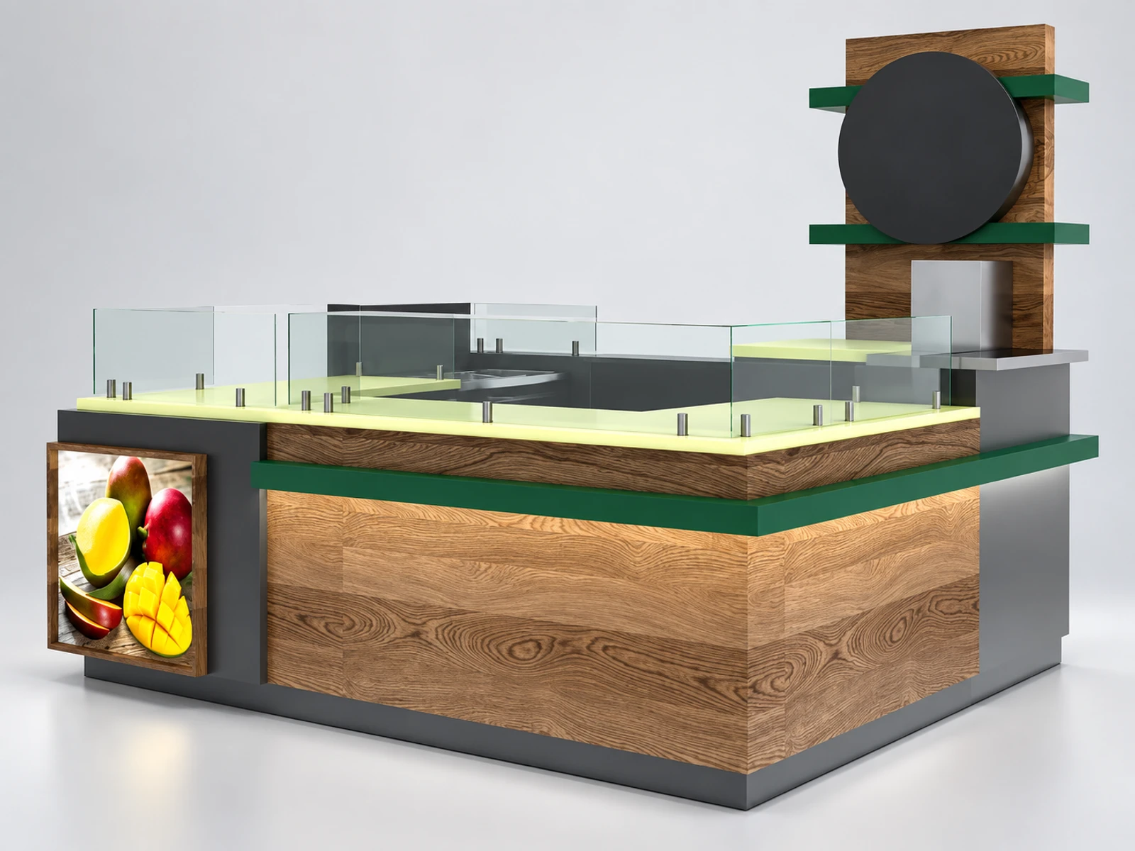 Mango Kiosk Design | Customized Juice Kiosk & Mango Bar Counter For Sale main three-quarter view
