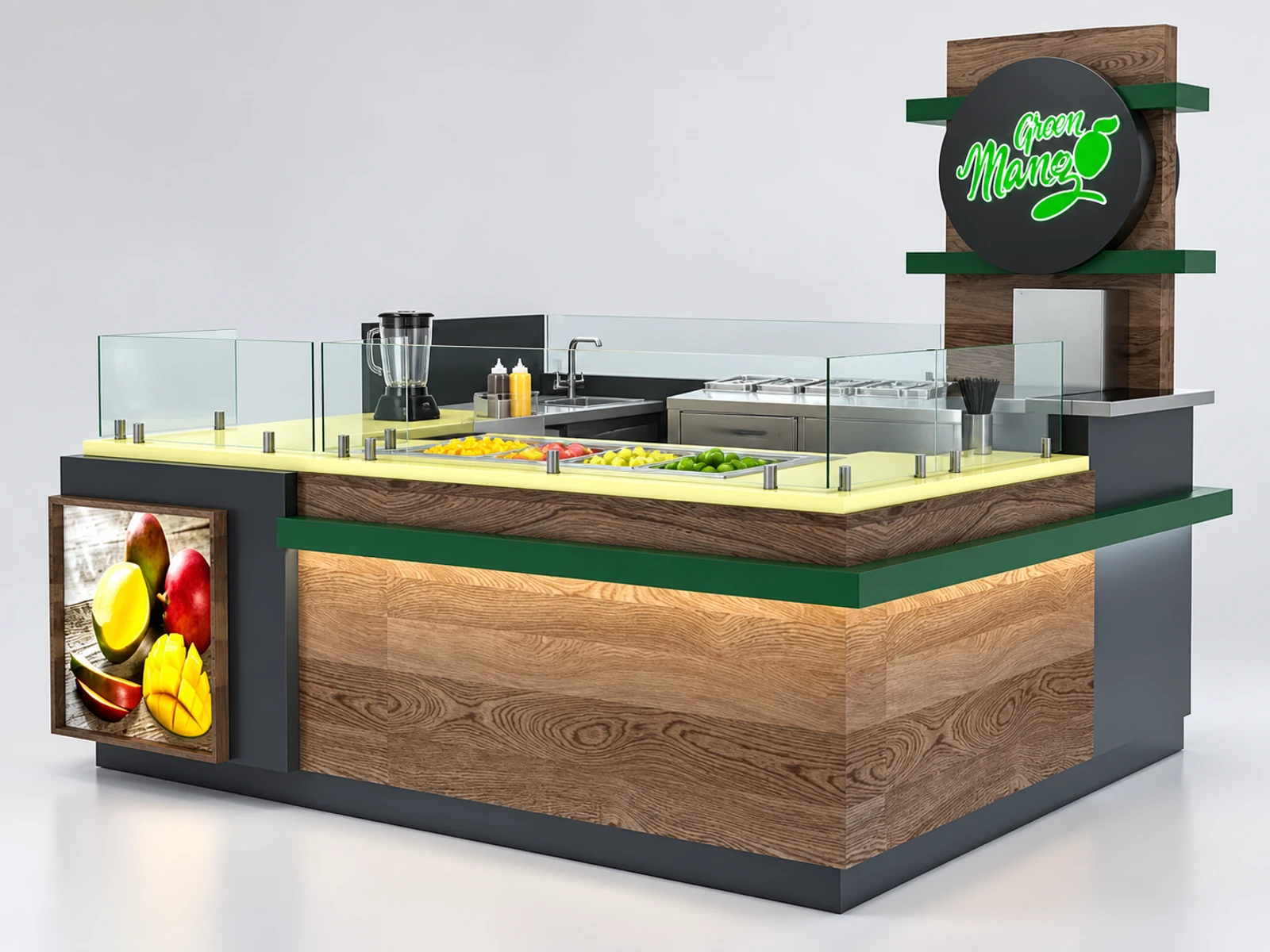 Mango Kiosk Design | Customized Juice Kiosk & Mango Bar Counter For Sale customer-facing service and display view