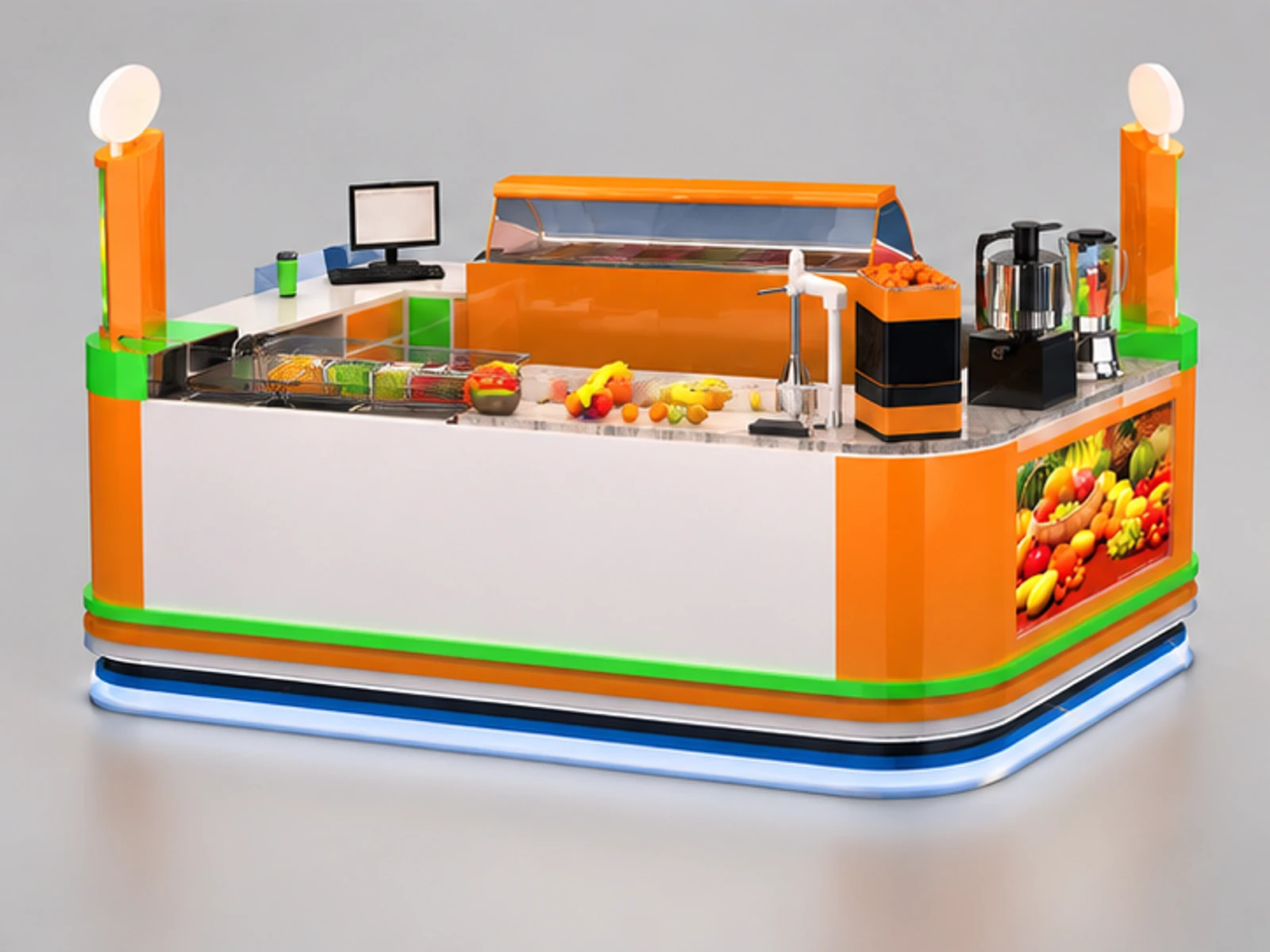 Factory price orange juice bar counter|fresh juice kiosk with ice cream display for sale customer-facing service and display view