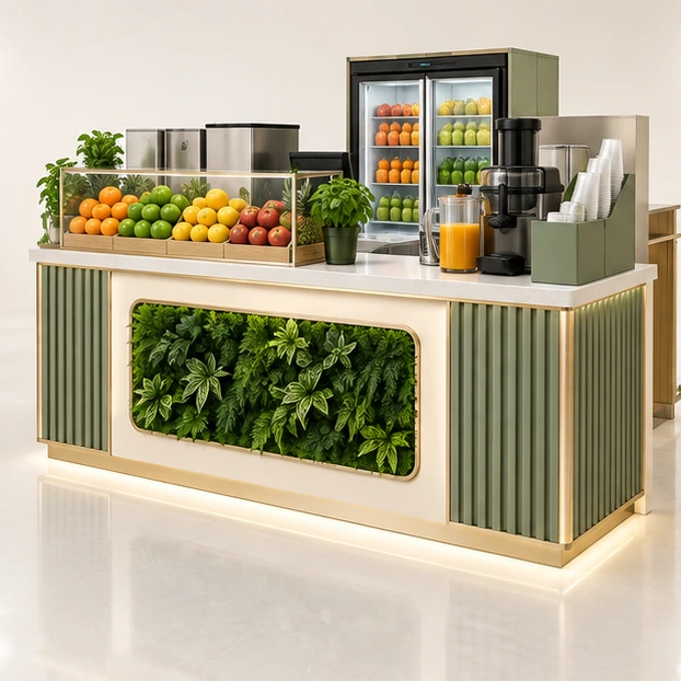 Fresh Fruit Juice Kiosk with Visible Prep Counter main three-quarter product rendering