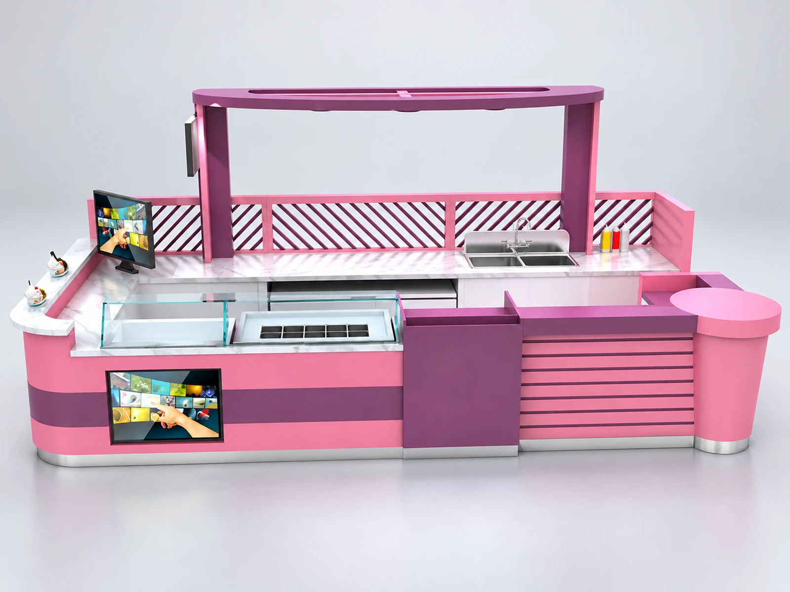Fresh Juice Fruit Kiosk & Juice Bar Counter with Customized Design in Retail Store for Sale customer-facing service and display view