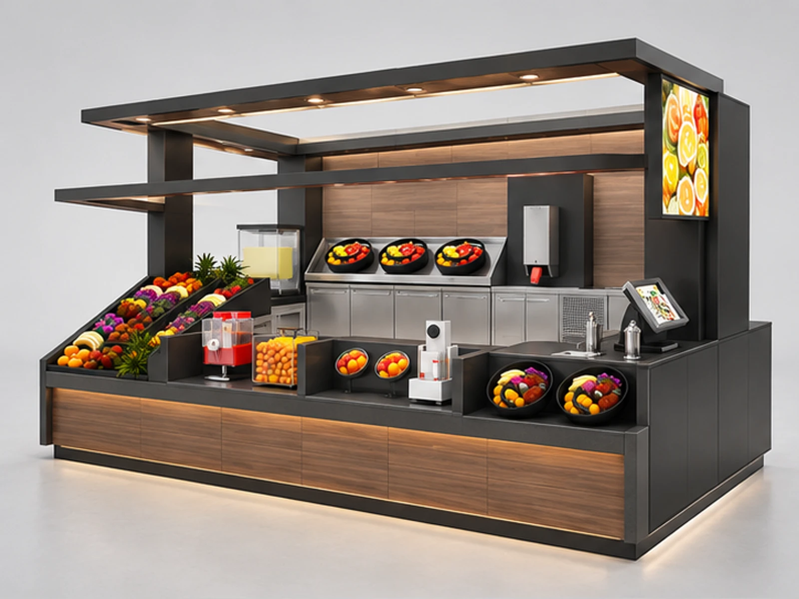 Fruit Juice Kiosk Design |Custom Mall fast food kiosk for sale main three-quarter view