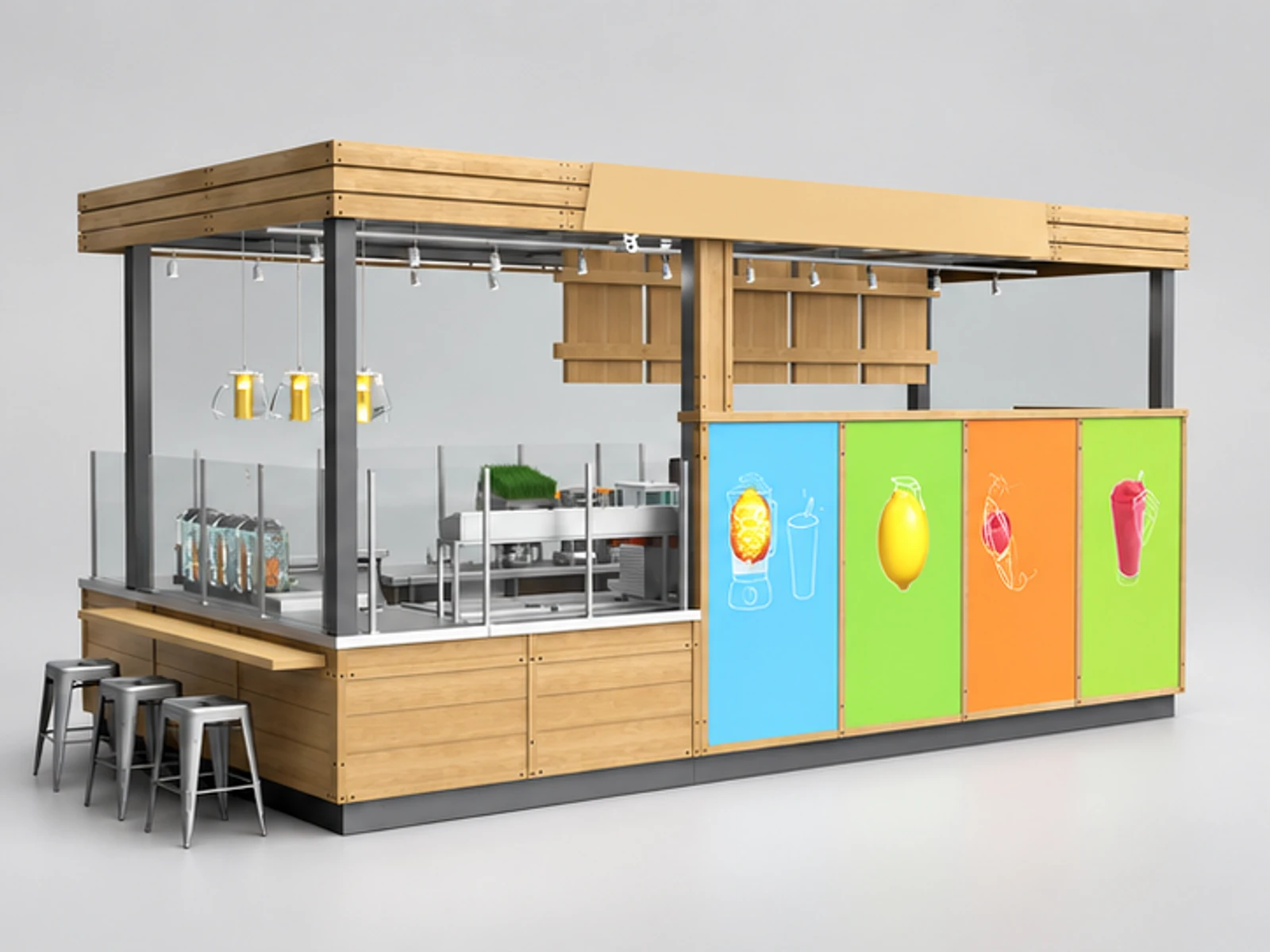 High Quality Indoor Juice Kiosk Design Beverage Counter Retail Booth for Sale main three-quarter view