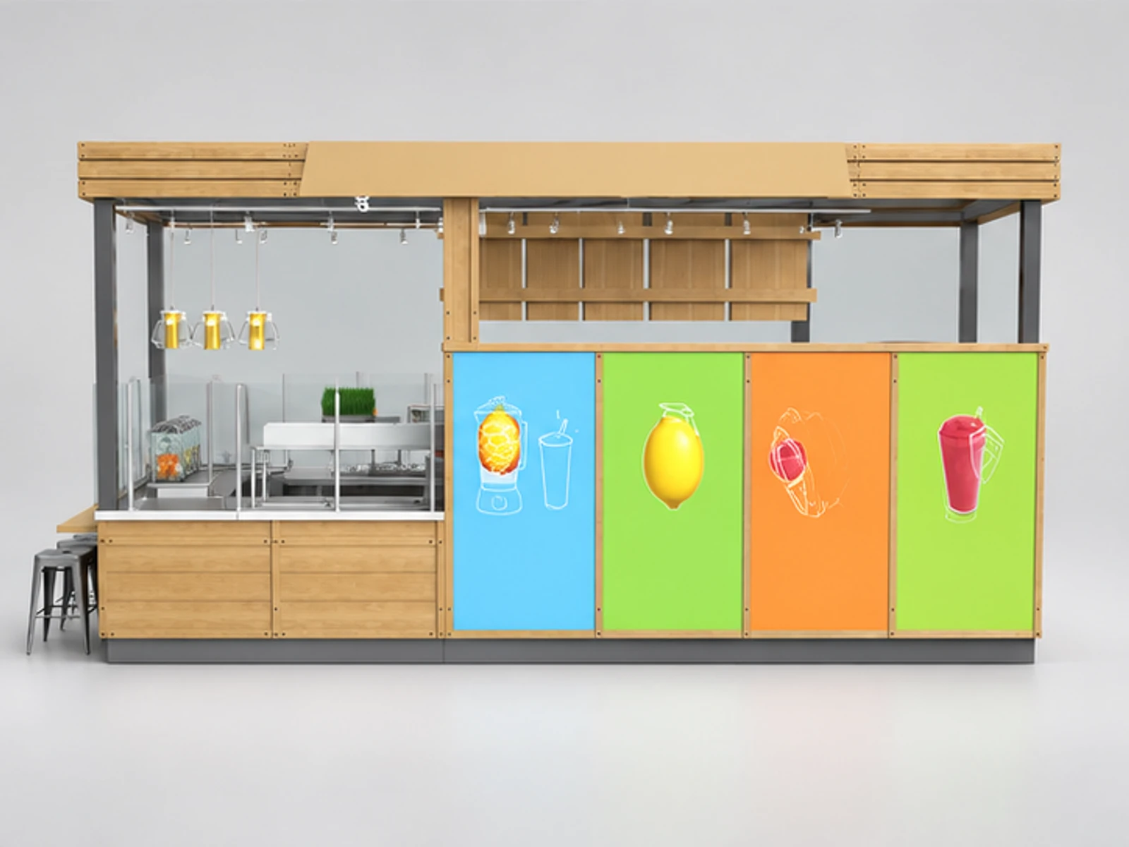 High Quality Indoor Juice Kiosk Design Beverage Counter Retail Booth for Sale customer-facing service and display view