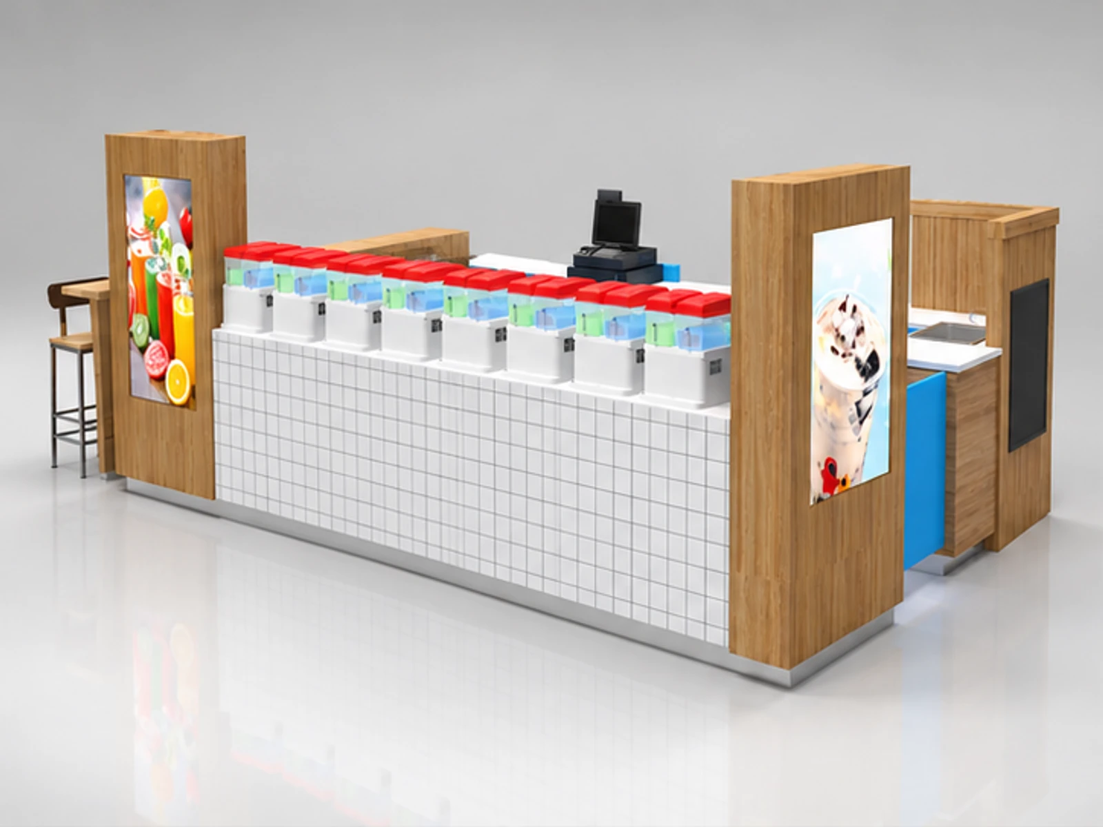 Hot sale juice kiosk & smoothies stand | Portable drink bar counter in mall for sale main three-quarter view