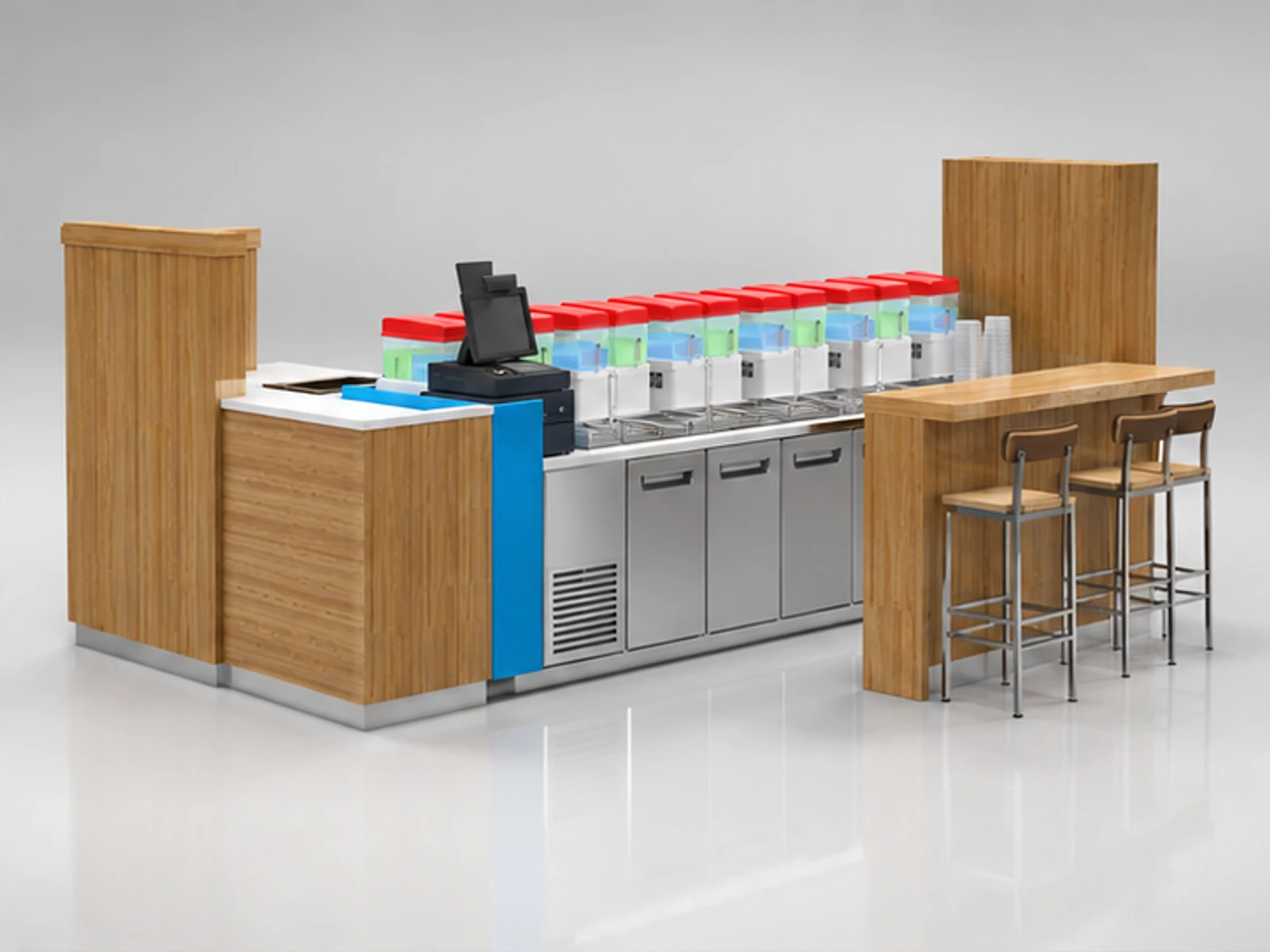 Hot sale juice kiosk & smoothies stand | Portable drink bar counter in mall for sale opposite angle and overall footprint
