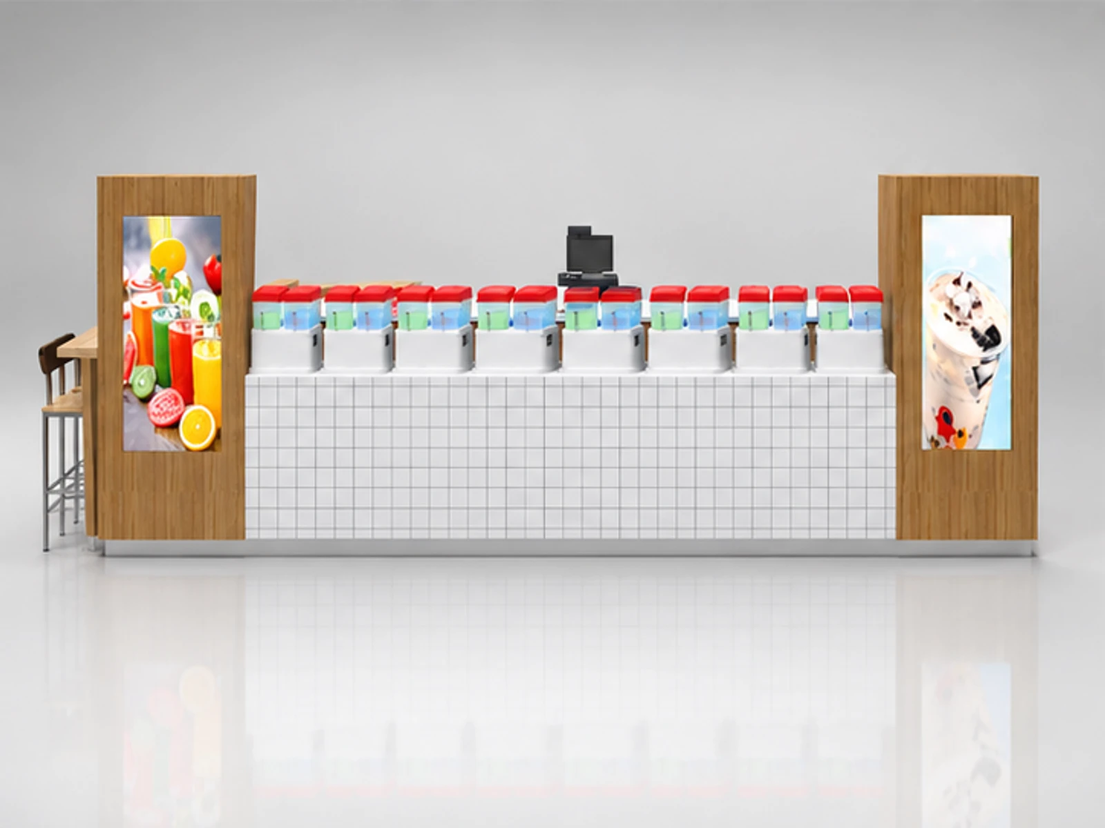 Hot sale juice kiosk & smoothies stand | Portable drink bar counter in mall for sale customer-facing service and display view