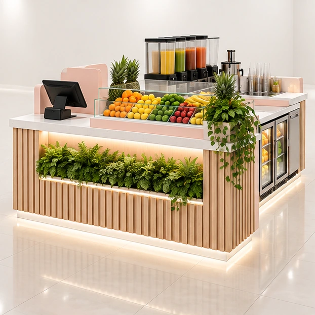 Island Juice Kiosk with Separate Order and Pickup main three-quarter product rendering