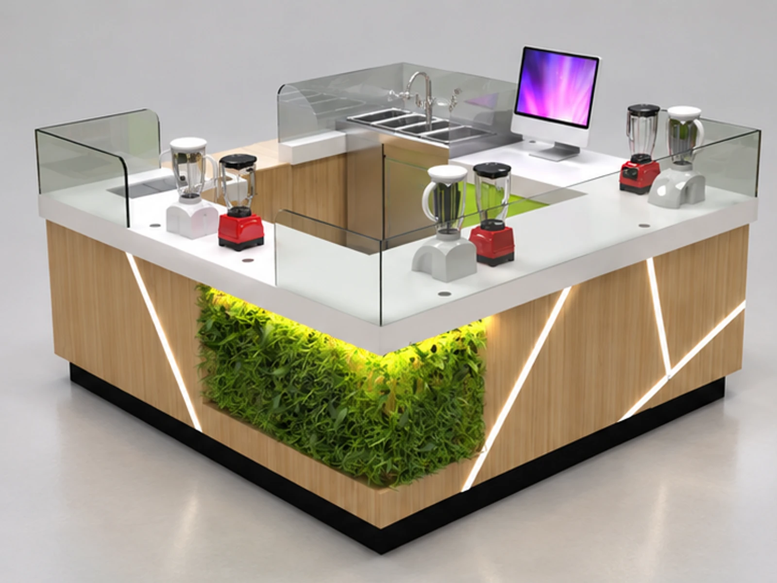 Mango Kiosk | 10*10ft small juice bar in mall portable juice kiosk design for sale main three-quarter view