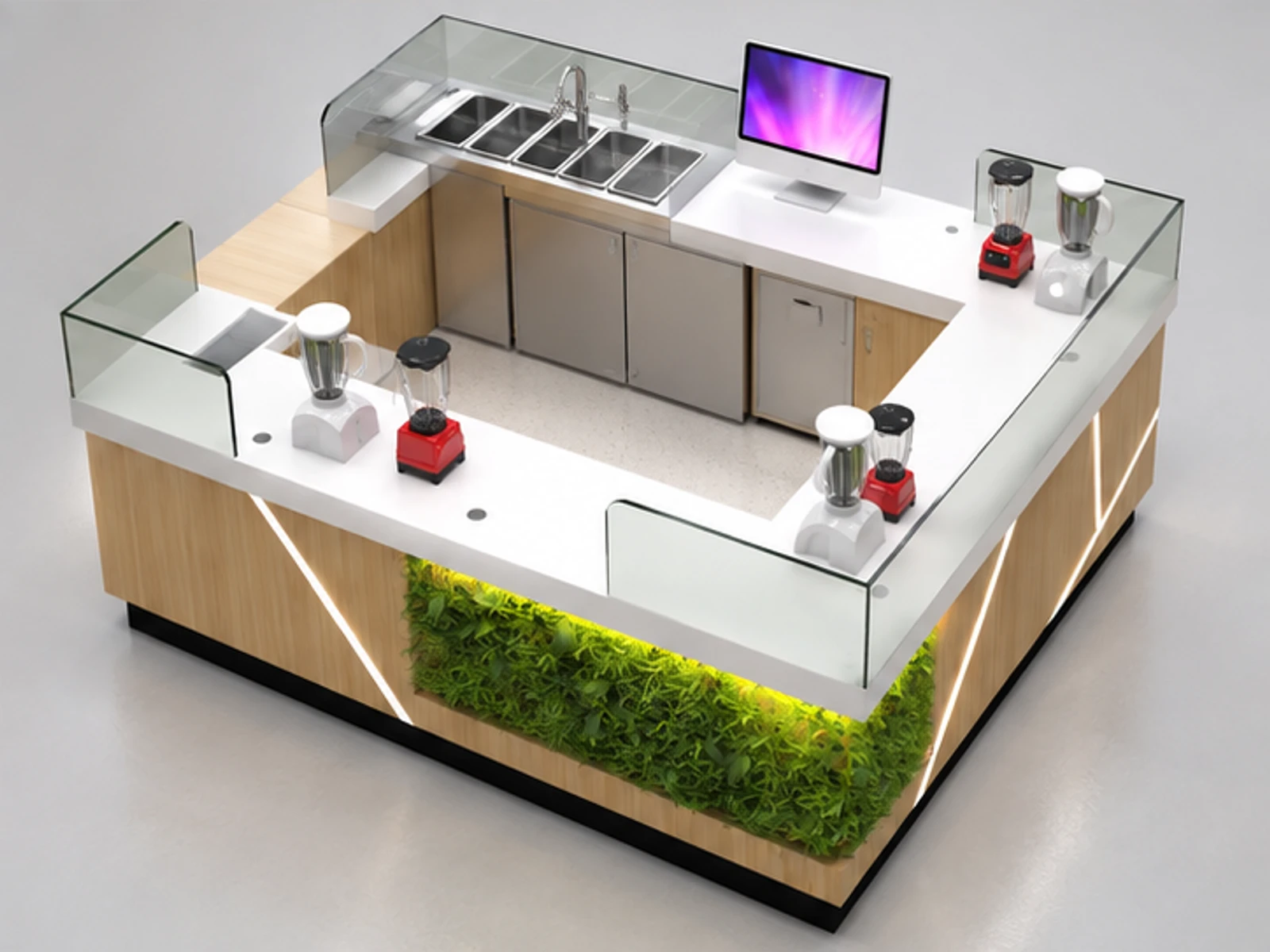 Mango Kiosk | 10*10ft small juice bar in mall portable juice kiosk design for sale staff-side equipment and storage view