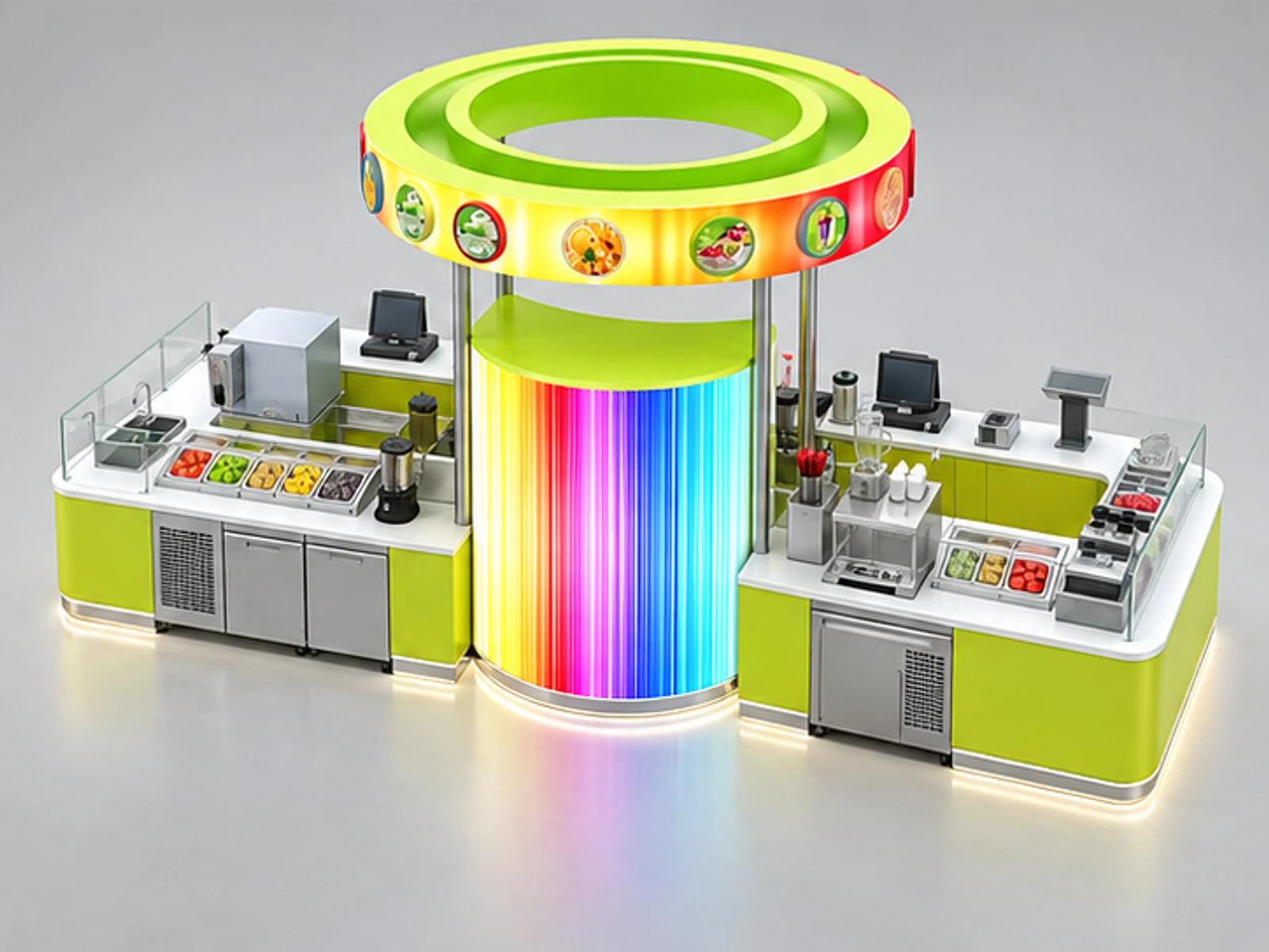 New Invention Juice bar counter Retail Fresh Drinking Kiosk & Portable Food Booth in Mall for sale staff-side equipment and storage view