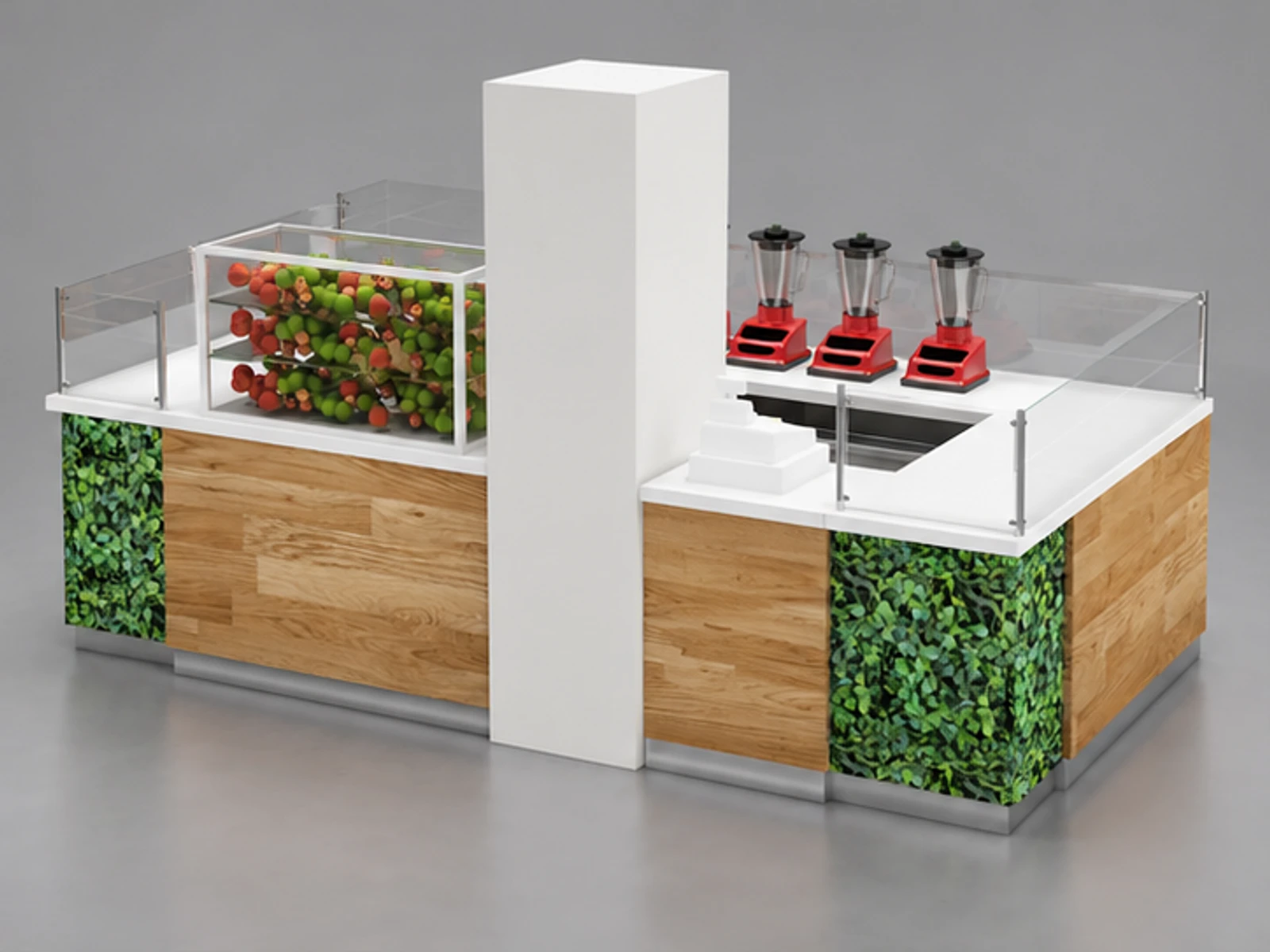Solid wood fresh fruit kiosk | juice bar counter for sale main three-quarter view