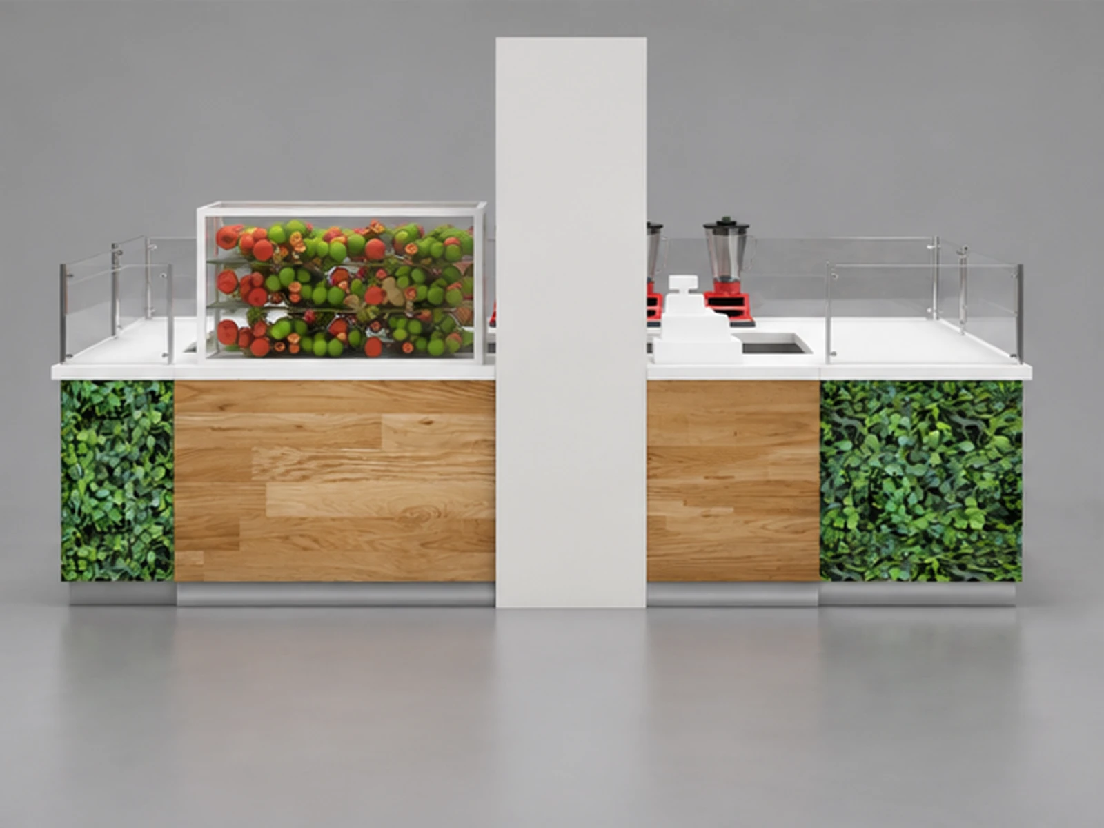 Solid wood fresh fruit kiosk | juice bar counter for sale customer-facing service and display view