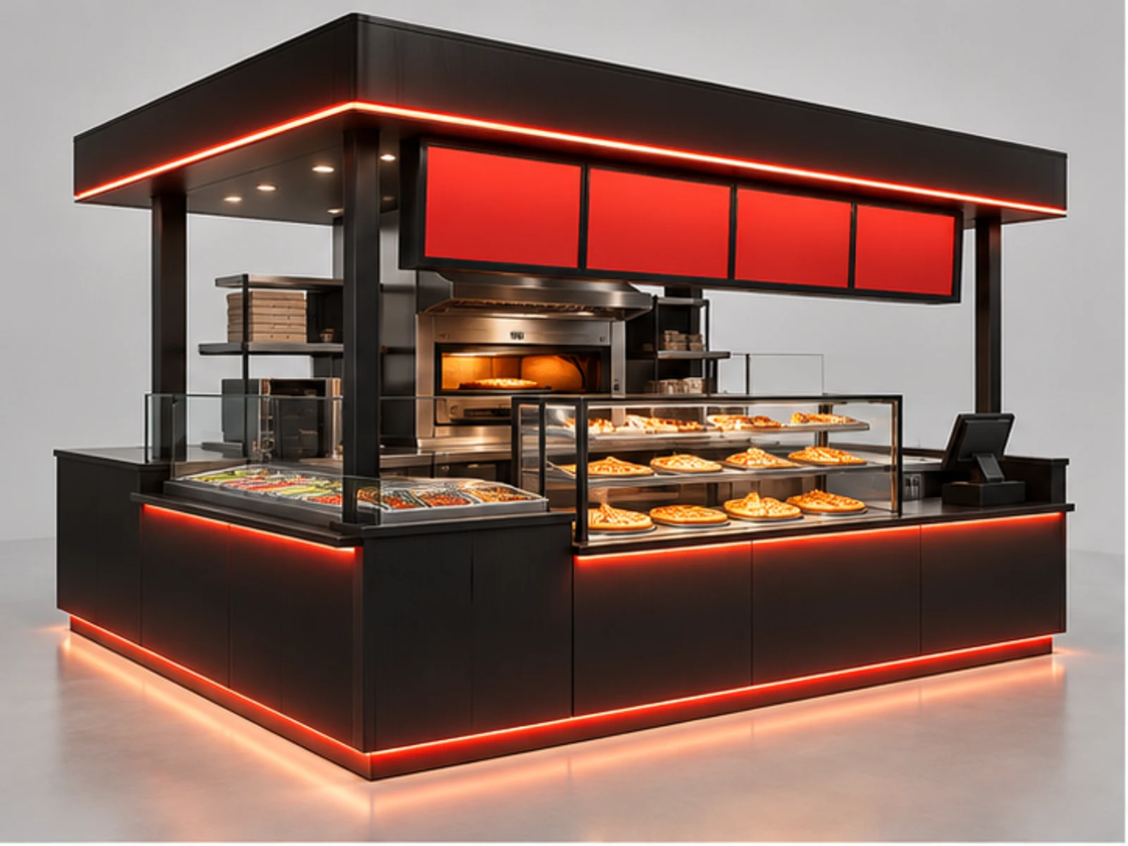 Black Steel Pizza Kiosk with Menu Frame main three-quarter product view