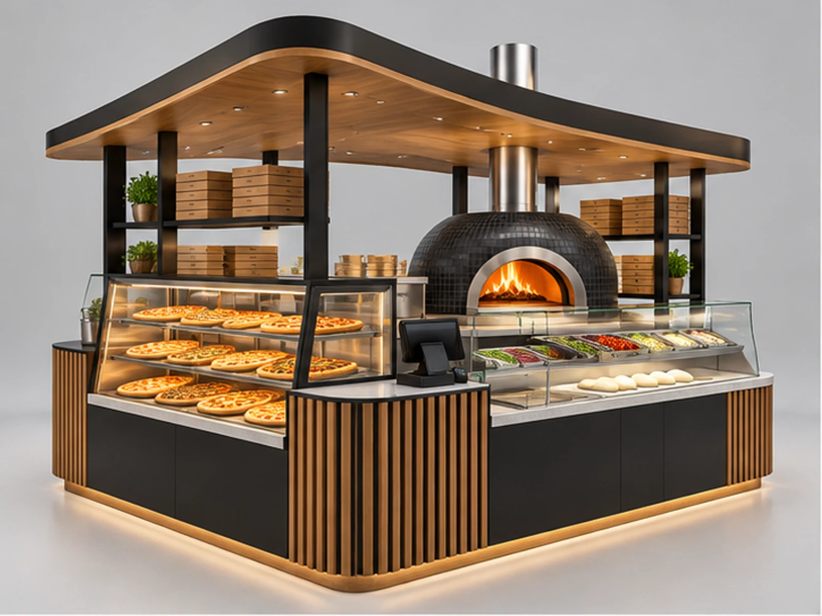 Commercial Pizza Kiosk with Dough Prep Station main three-quarter product view