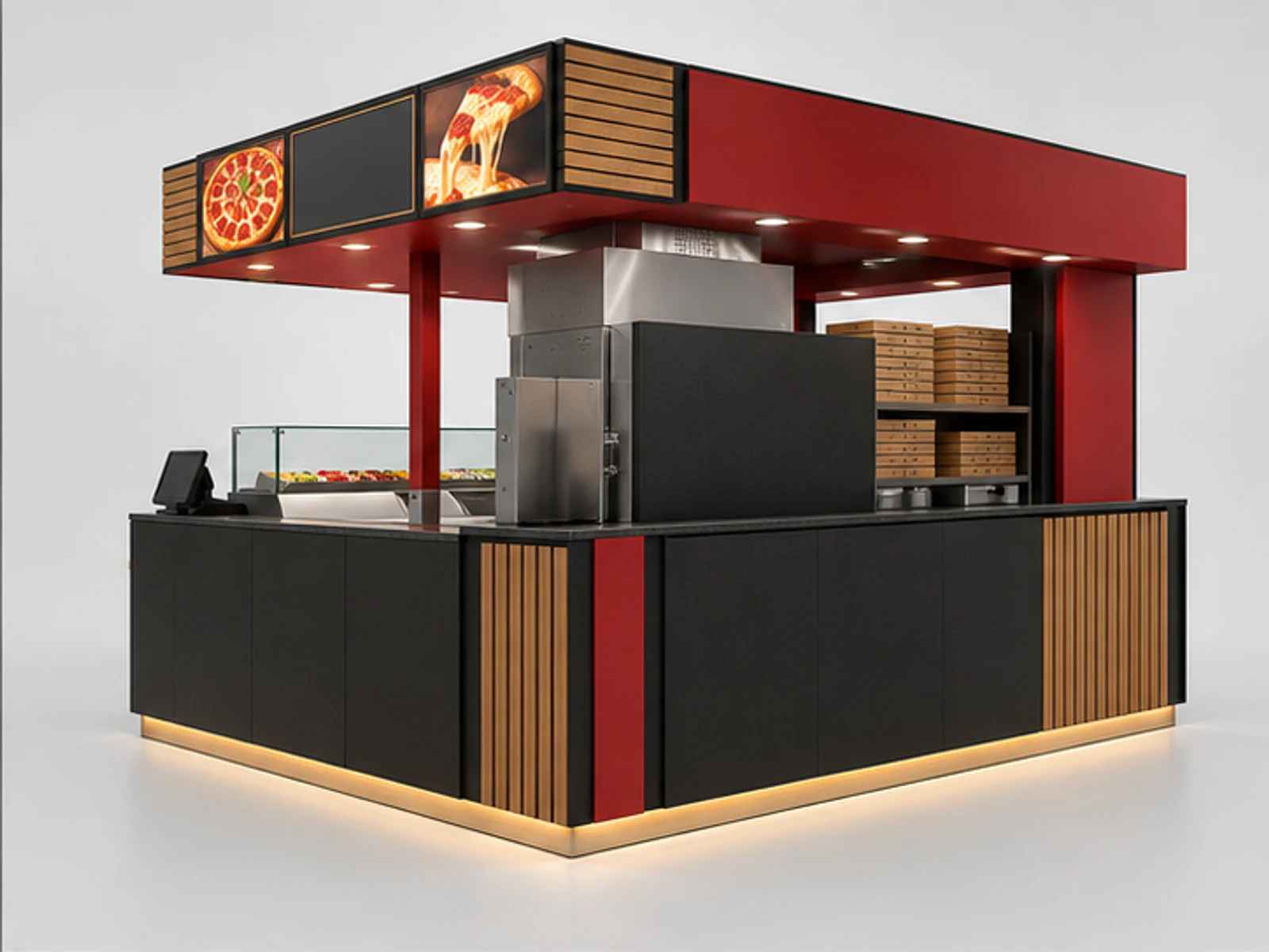 Compact Mall Pizza Kiosk with Ventless Oven Bay opposite angle showing overall kiosk layout